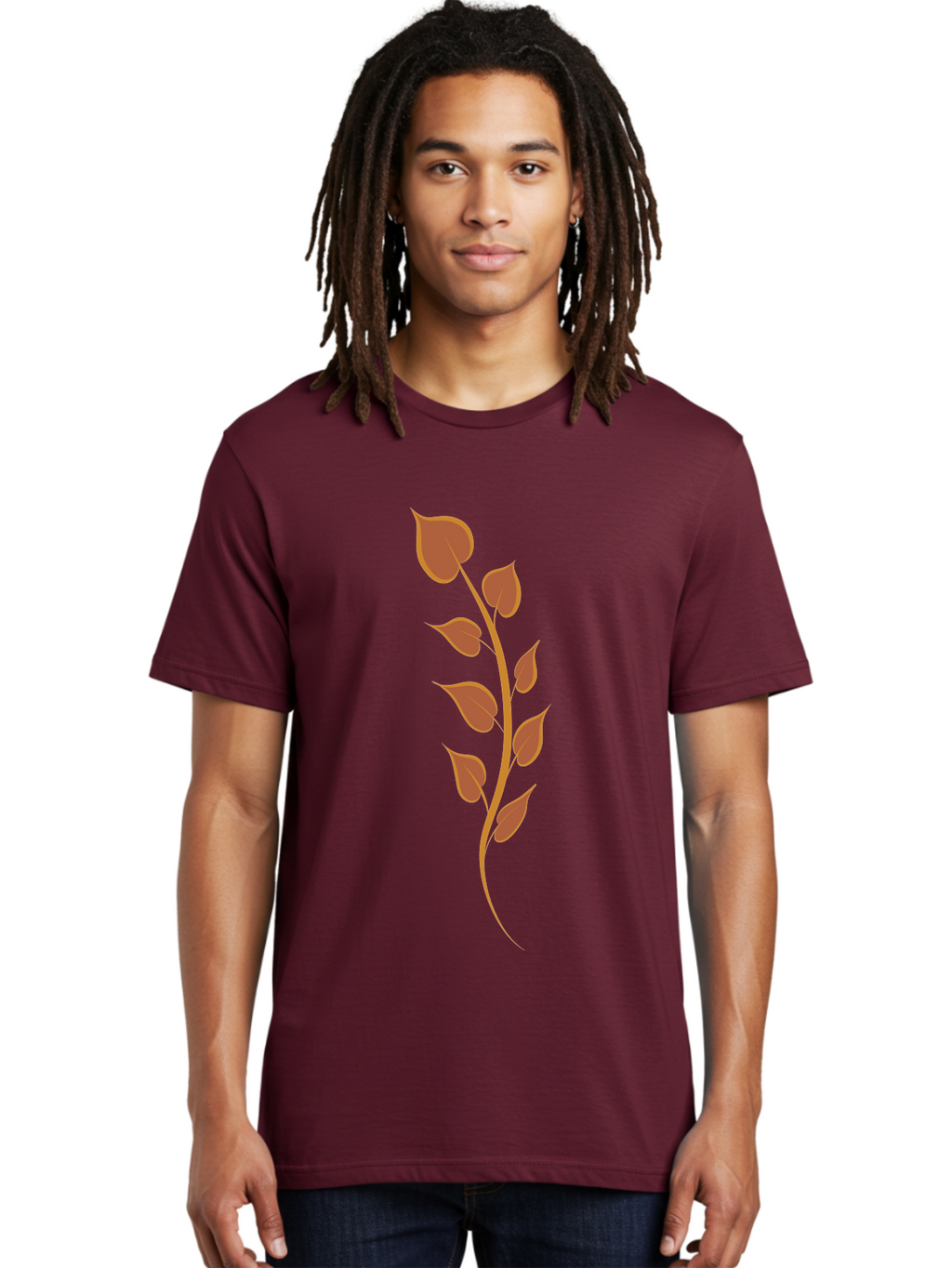 Red-Leaves-Stem Men'S Graphic Tee, 100% Cotton, Comfortable Casual Summer Wear, Machine Washable, Red Stem, Red Leaves, Simple Design, Digital Illustration, Botanical Art, Minimalist Style, Leaf Pattern, Graphic Element Aae048