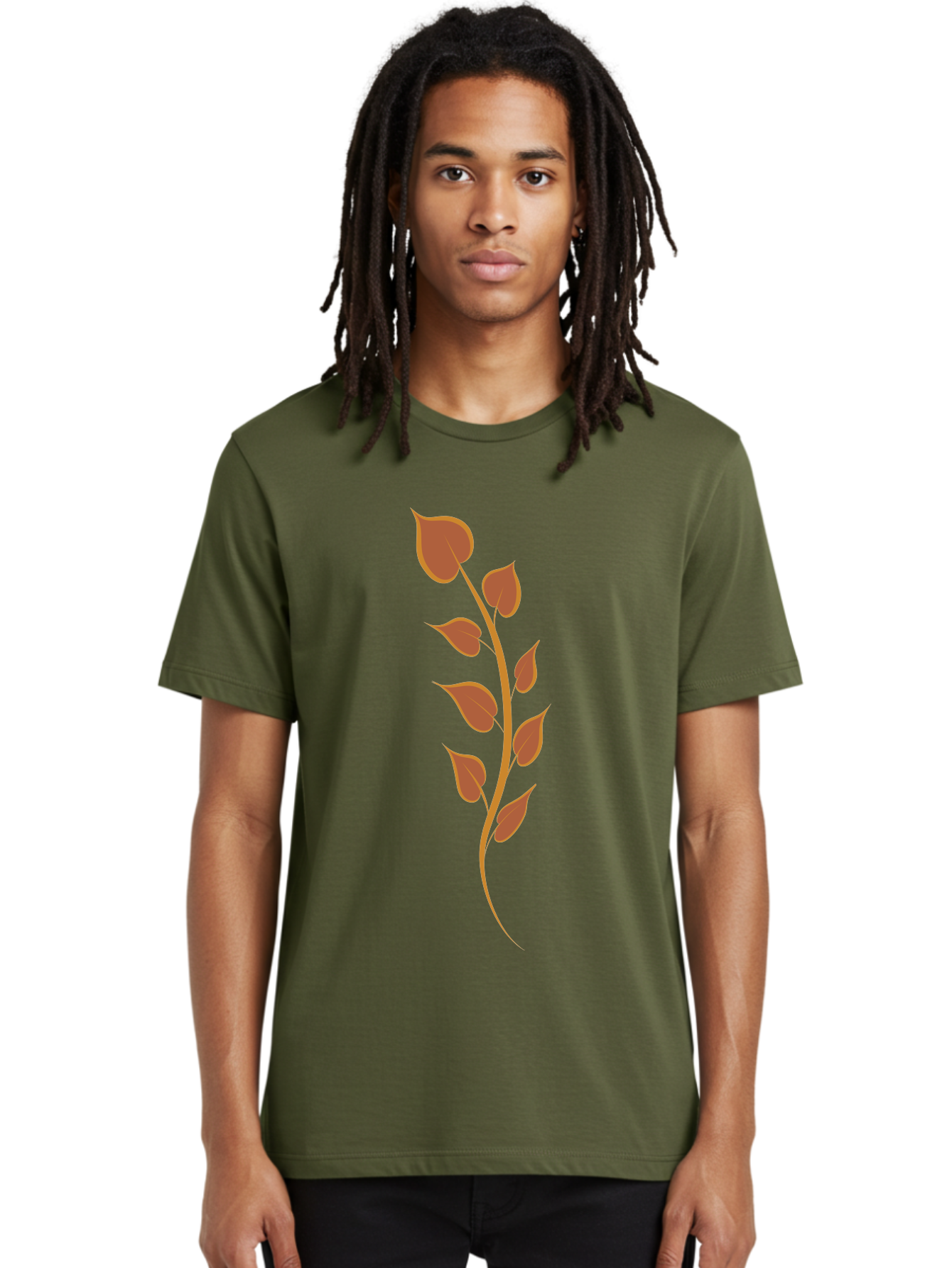 Red-Leaves-Stem Men'S Graphic Tee, 100% Cotton, Comfortable Casual Summer Wear, Machine Washable, Red Stem, Red Leaves, Simple Design, Digital Illustration, Botanical Art, Minimalist Style, Leaf Pattern, Graphic Element Aae048