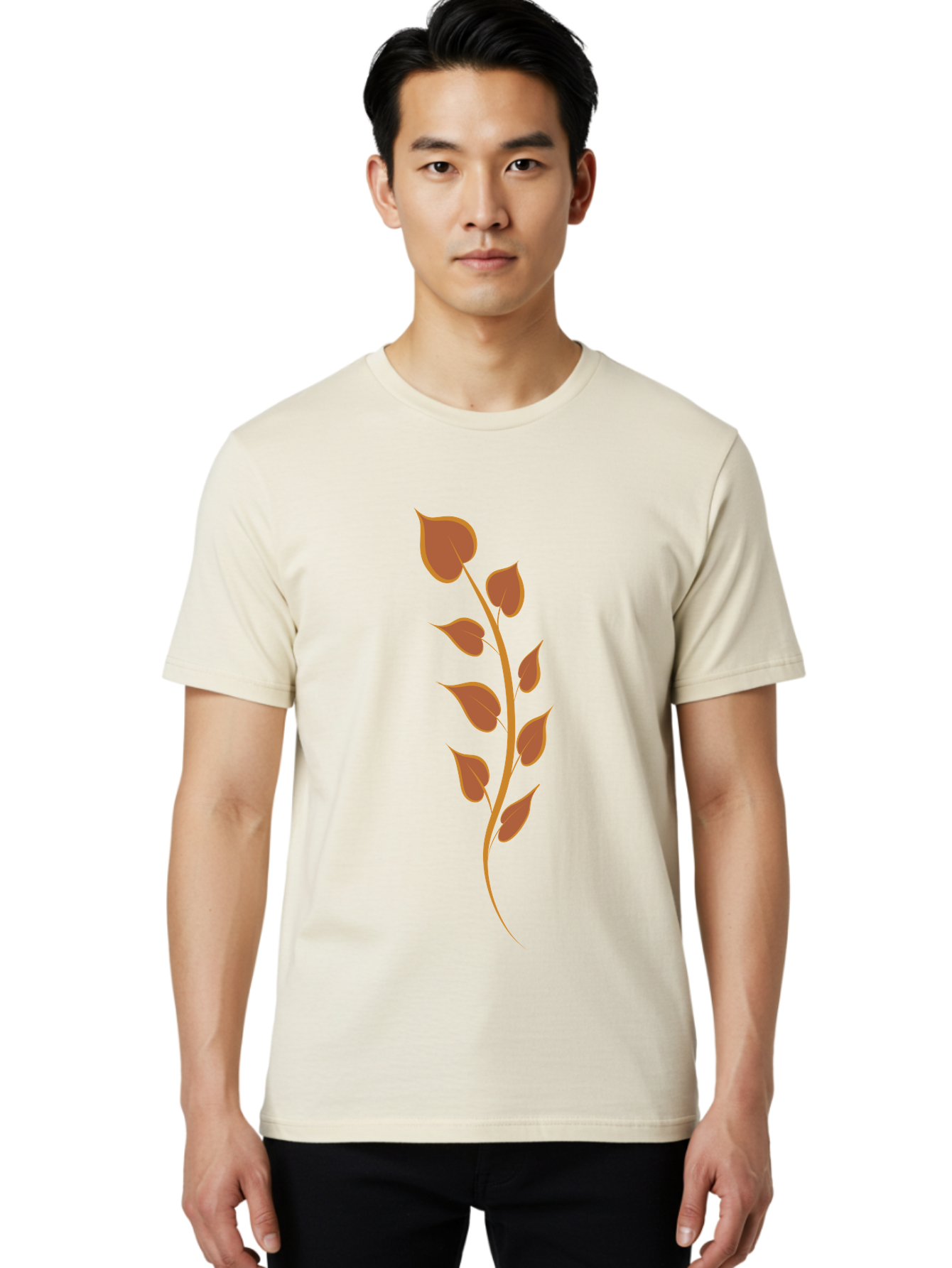 Red-Leaves-Stem Men'S Graphic Tee, 100% Cotton, Comfortable Casual Summer Wear, Machine Washable, Red Stem, Red Leaves, Simple Design, Digital Illustration, Botanical Art, Minimalist Style, Leaf Pattern, Graphic Element Aae048