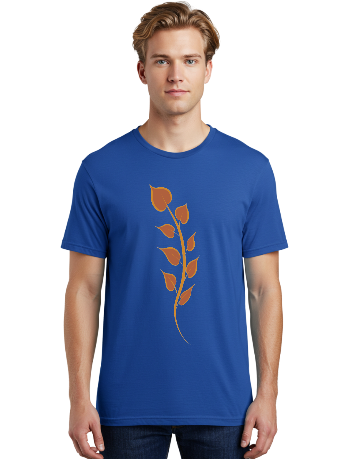 Red-Leaves-Stem Men'S Graphic Tee, 100% Cotton, Comfortable Casual Summer Wear, Machine Washable, Red Stem, Red Leaves, Simple Design, Digital Illustration, Botanical Art, Minimalist Style, Leaf Pattern, Graphic Element Aae048