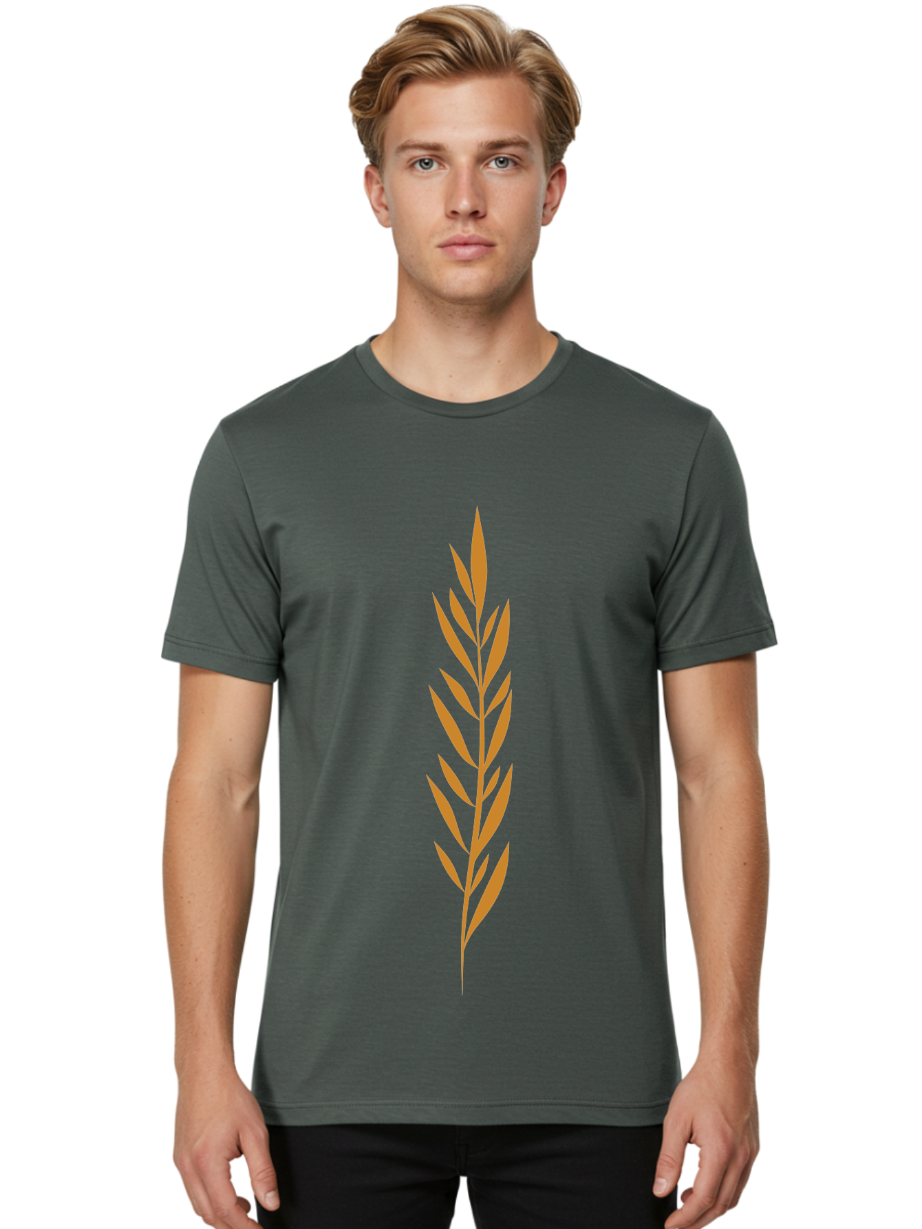 Red-Leaves Men'S Graphic Tee, 100% Cotton, Comfortable Casual Summer Wear, Machine Washable, Red Branch Graphic, Simple Leaf Design, Minimalist Art, Coral Color, Abstract Shape, Futuristic Look, Modern Illustration, Leafy Pattern Aae049