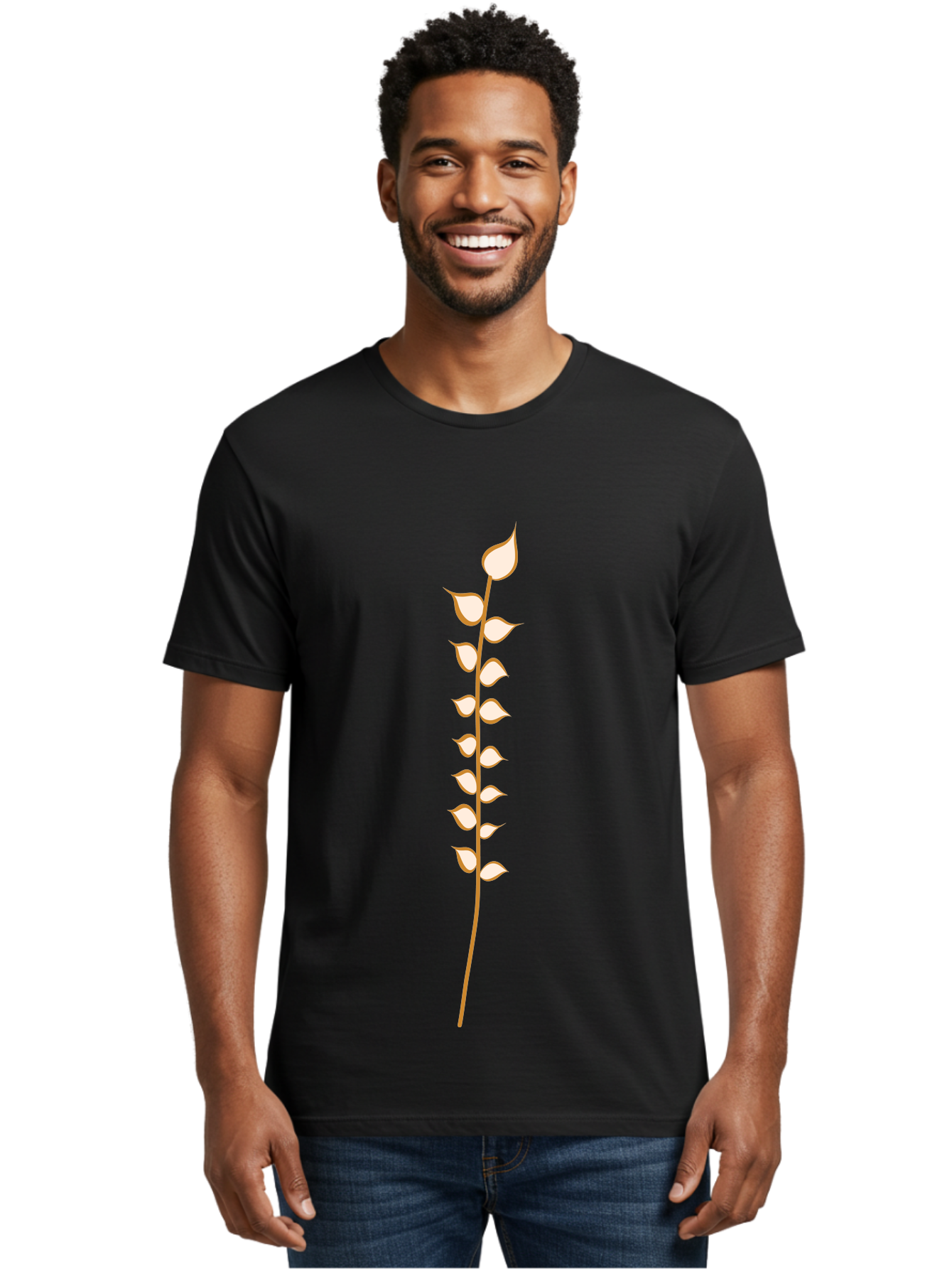 Simple-Stem Men'S Graphic Tee, 100% Cotton, Comfortable Casual Summer Wear, Machine Washable, Stem With Leaves, Simple Design, Minimalist Art, Red Stem, White Leaves, Botanical Illustration, Natural Elements Aae051
