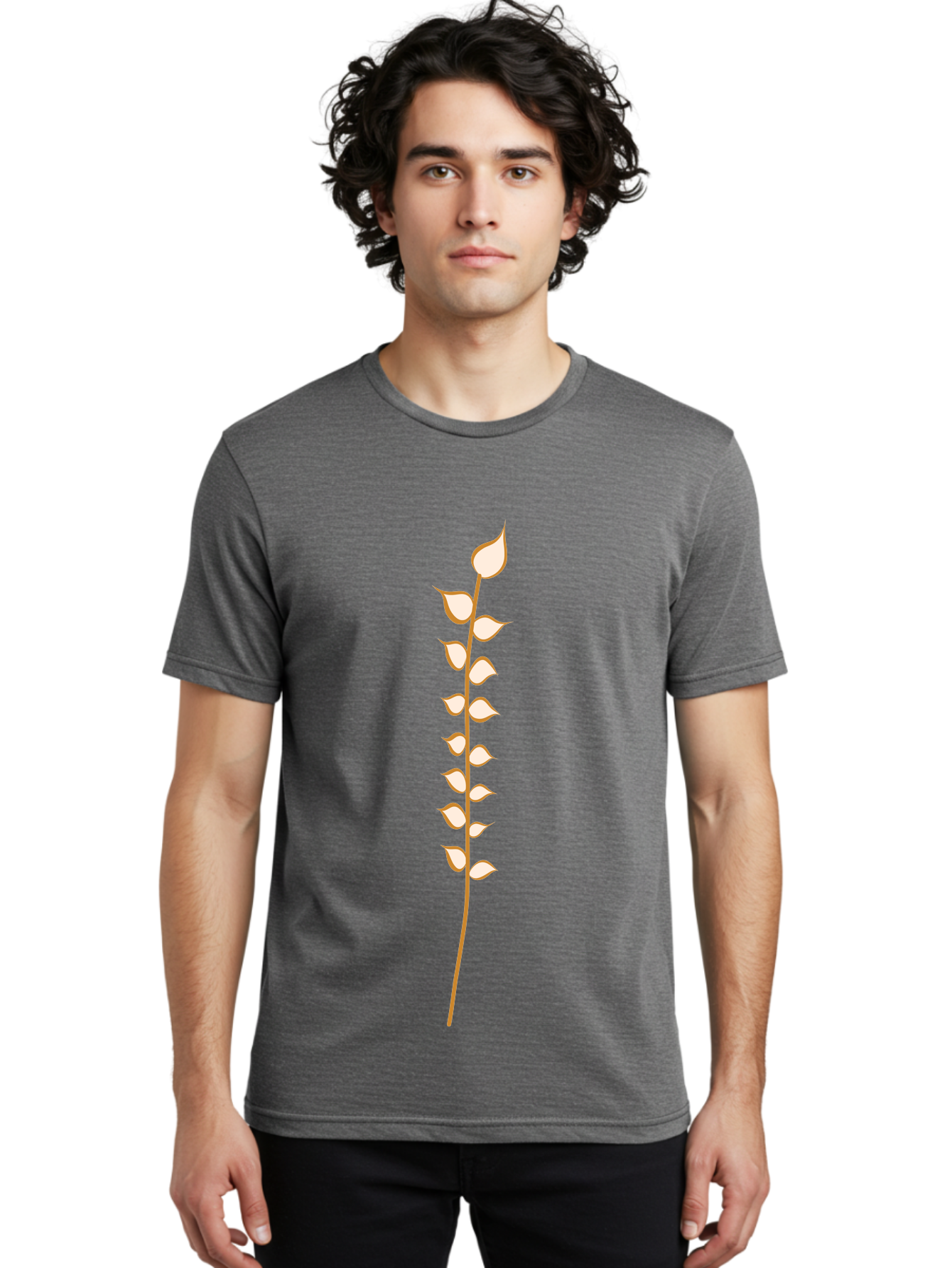 Simple-Stem Men'S Graphic Tee, 100% Cotton, Comfortable Casual Summer Wear, Machine Washable, Stem With Leaves, Simple Design, Minimalist Art, Red Stem, White Leaves, Botanical Illustration, Natural Elements Aae051