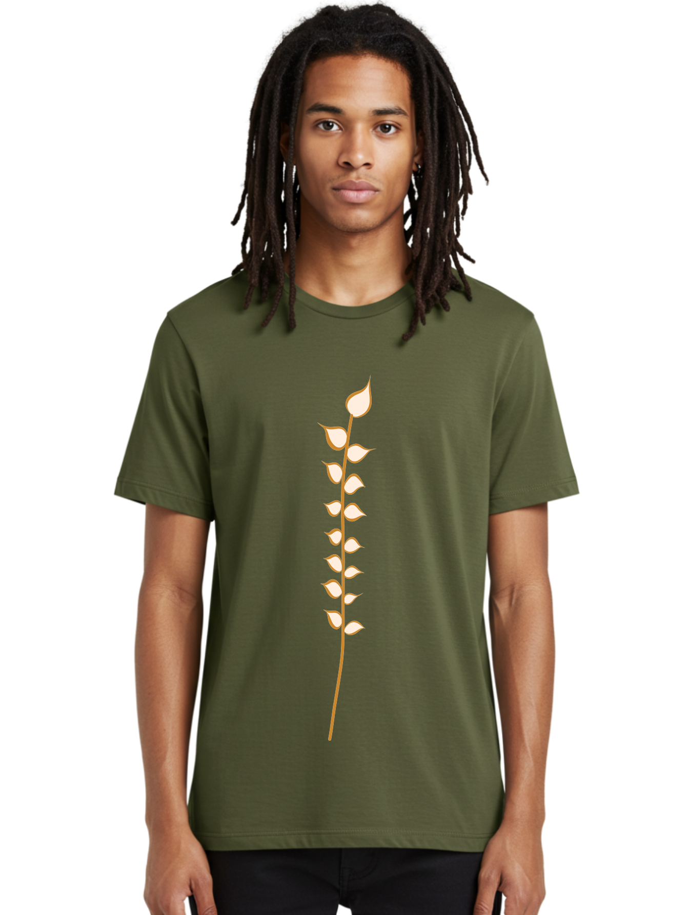 Simple-Stem Men'S Graphic Tee, 100% Cotton, Comfortable Casual Summer Wear, Machine Washable, Stem With Leaves, Simple Design, Minimalist Art, Red Stem, White Leaves, Botanical Illustration, Natural Elements Aae051