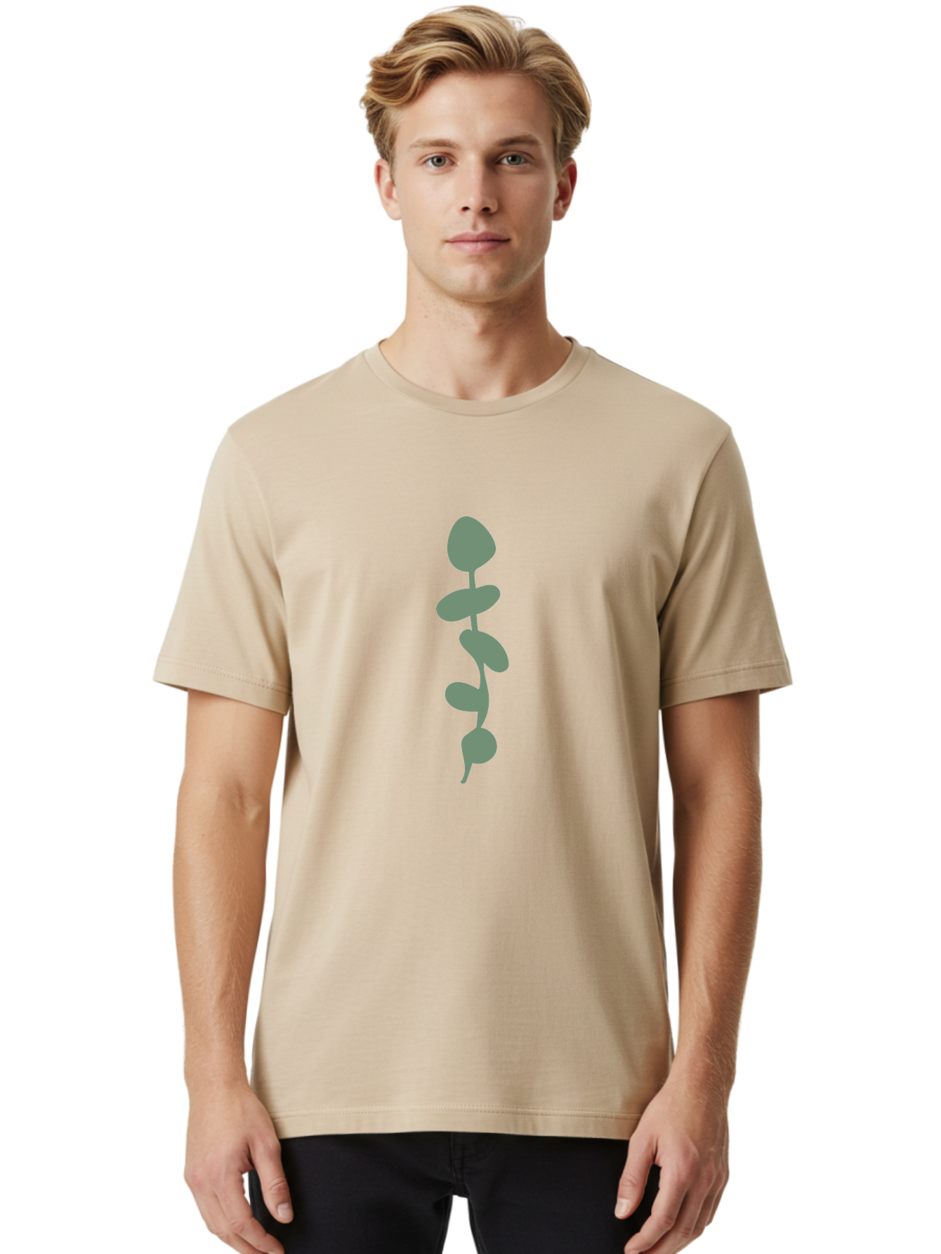 Sprout-1 Men'S Graphic Tee, 100% Cotton, Comfortable Casual Summer Wear, Machine Washable, Silhouette Of A Plant, Dark Grey Color, Simple Design, Minimalist Art, Abstract Shapes, Unique Texture, Modern Graphic Aae053