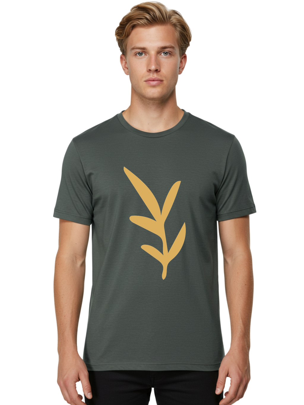 Sprout Men'S Graphic Tee, 100% Cotton, Comfortable Casual Summer Wear, Machine Washable, Sprouting Plant, Growing Leaves, Botanical Illustration, Simple Design, Minimalist Art, Abstract Foliage, Orange Silhouette Aae054