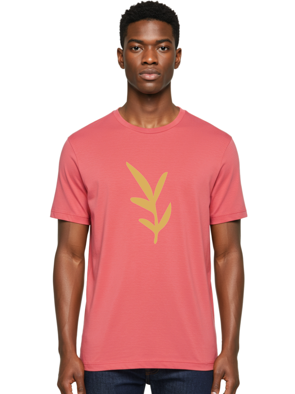 Sprout Men'S Graphic Tee, 100% Cotton, Comfortable Casual Summer Wear, Machine Washable, Sprouting Plant, Growing Leaves, Botanical Illustration, Simple Design, Minimalist Art, Abstract Foliage, Orange Silhouette Aae054
