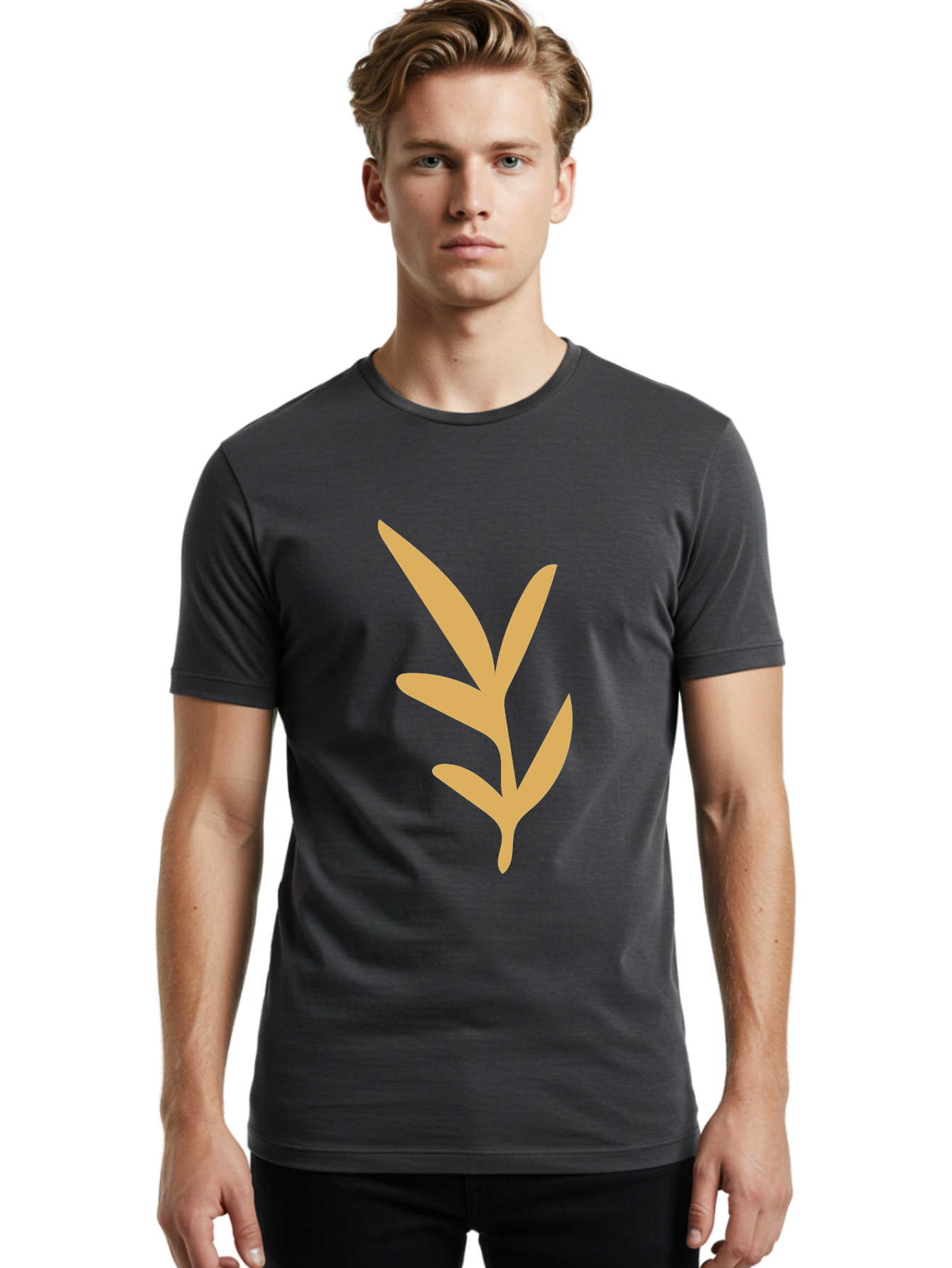 Sprout Men'S Graphic Tee, 100% Cotton, Comfortable Casual Summer Wear, Machine Washable, Sprouting Plant, Growing Leaves, Botanical Illustration, Simple Design, Minimalist Art, Abstract Foliage, Orange Silhouette Aae054