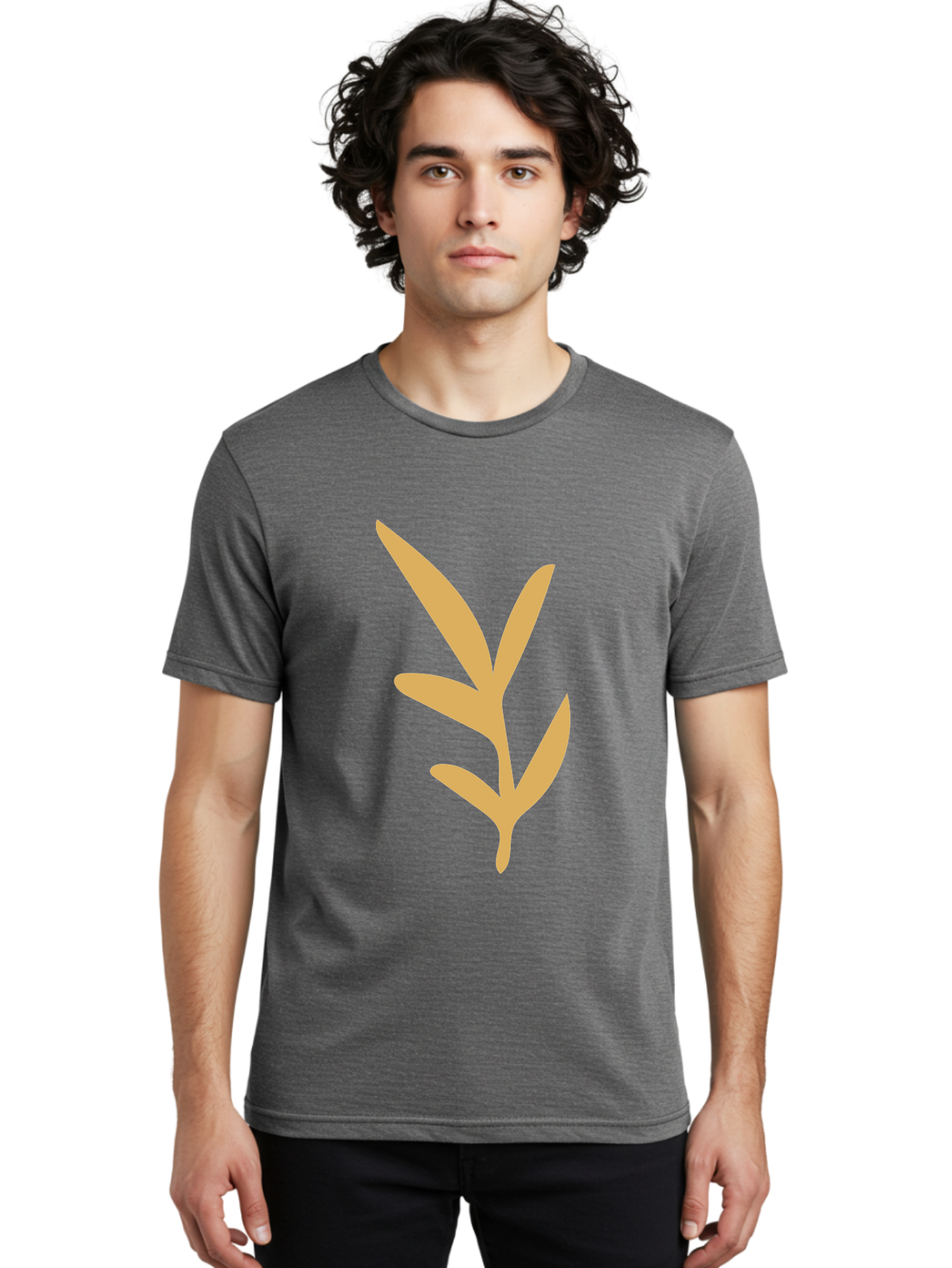Sprout Men'S Graphic Tee, 100% Cotton, Comfortable Casual Summer Wear, Machine Washable, Sprouting Plant, Growing Leaves, Botanical Illustration, Simple Design, Minimalist Art, Abstract Foliage, Orange Silhouette Aae054