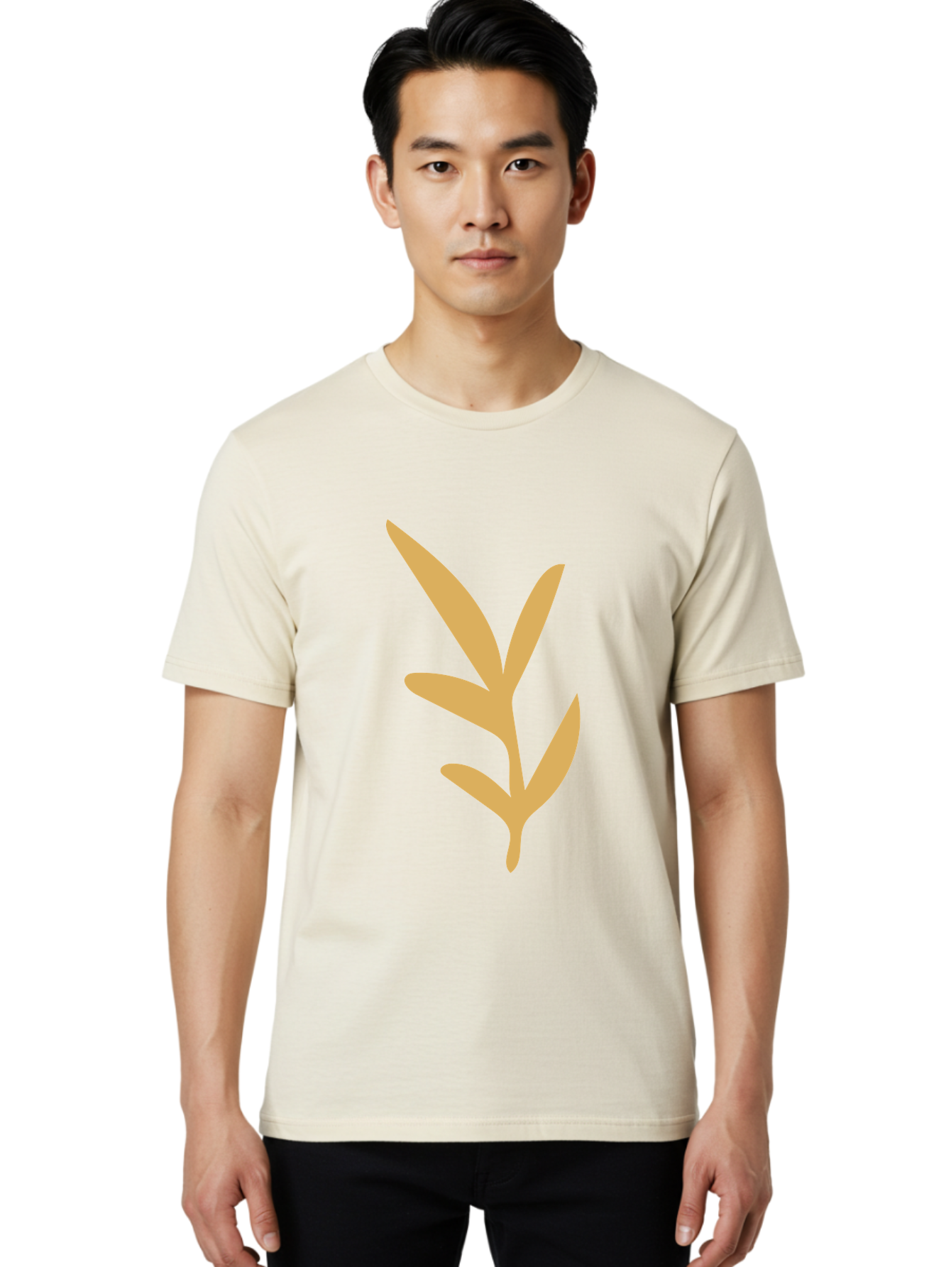Sprout Men'S Graphic Tee, 100% Cotton, Comfortable Casual Summer Wear, Machine Washable, Sprouting Plant, Growing Leaves, Botanical Illustration, Simple Design, Minimalist Art, Abstract Foliage, Orange Silhouette Aae054