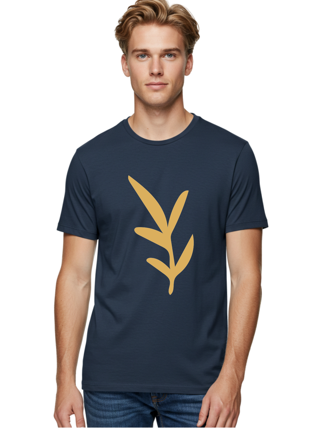 Sprout Men'S Graphic Tee, 100% Cotton, Comfortable Casual Summer Wear, Machine Washable, Sprouting Plant, Growing Leaves, Botanical Illustration, Simple Design, Minimalist Art, Abstract Foliage, Orange Silhouette Aae054