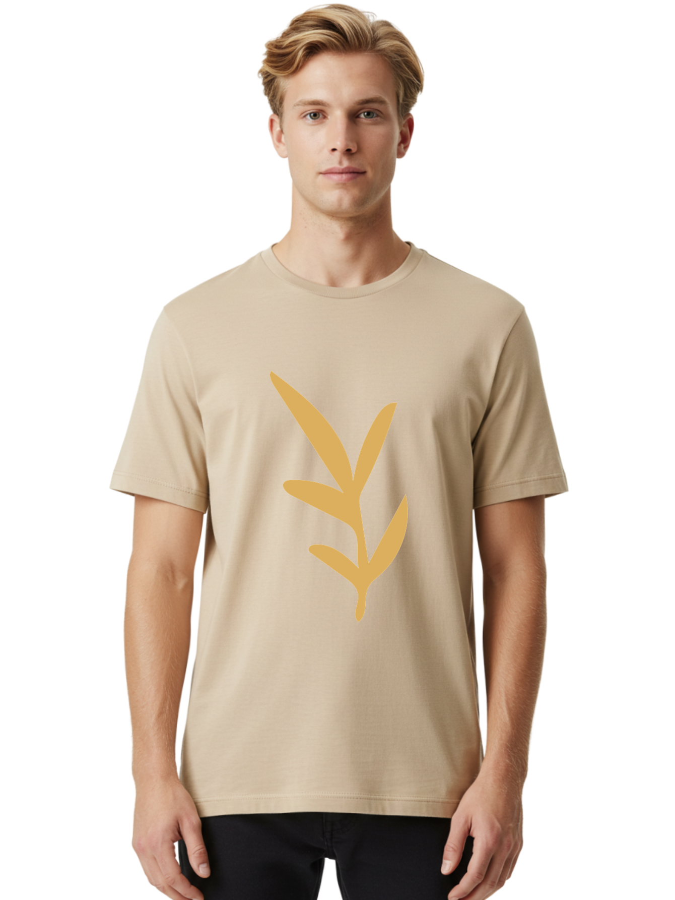 Sprout Men'S Graphic Tee, 100% Cotton, Comfortable Casual Summer Wear, Machine Washable, Sprouting Plant, Growing Leaves, Botanical Illustration, Simple Design, Minimalist Art, Abstract Foliage, Orange Silhouette Aae054