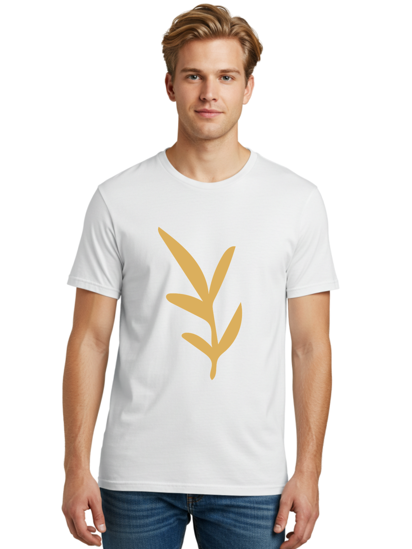 Sprout Men'S Graphic Tee, 100% Cotton, Comfortable Casual Summer Wear, Machine Washable, Sprouting Plant, Growing Leaves, Botanical Illustration, Simple Design, Minimalist Art, Abstract Foliage, Orange Silhouette Aae054