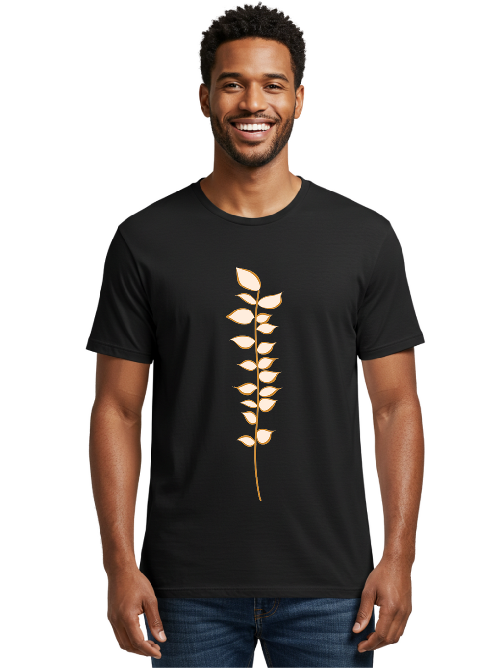 Stem-With-Leaves Men'S Graphic Tee, 100% Cotton, Comfortable Casual Summer Wear, Machine Washable, Stem With Leaves, Minimalist Design, Simple Graphics, Botanical Illustration, Leafy Stem, Digital Art, Modern Graphic Design Aae055