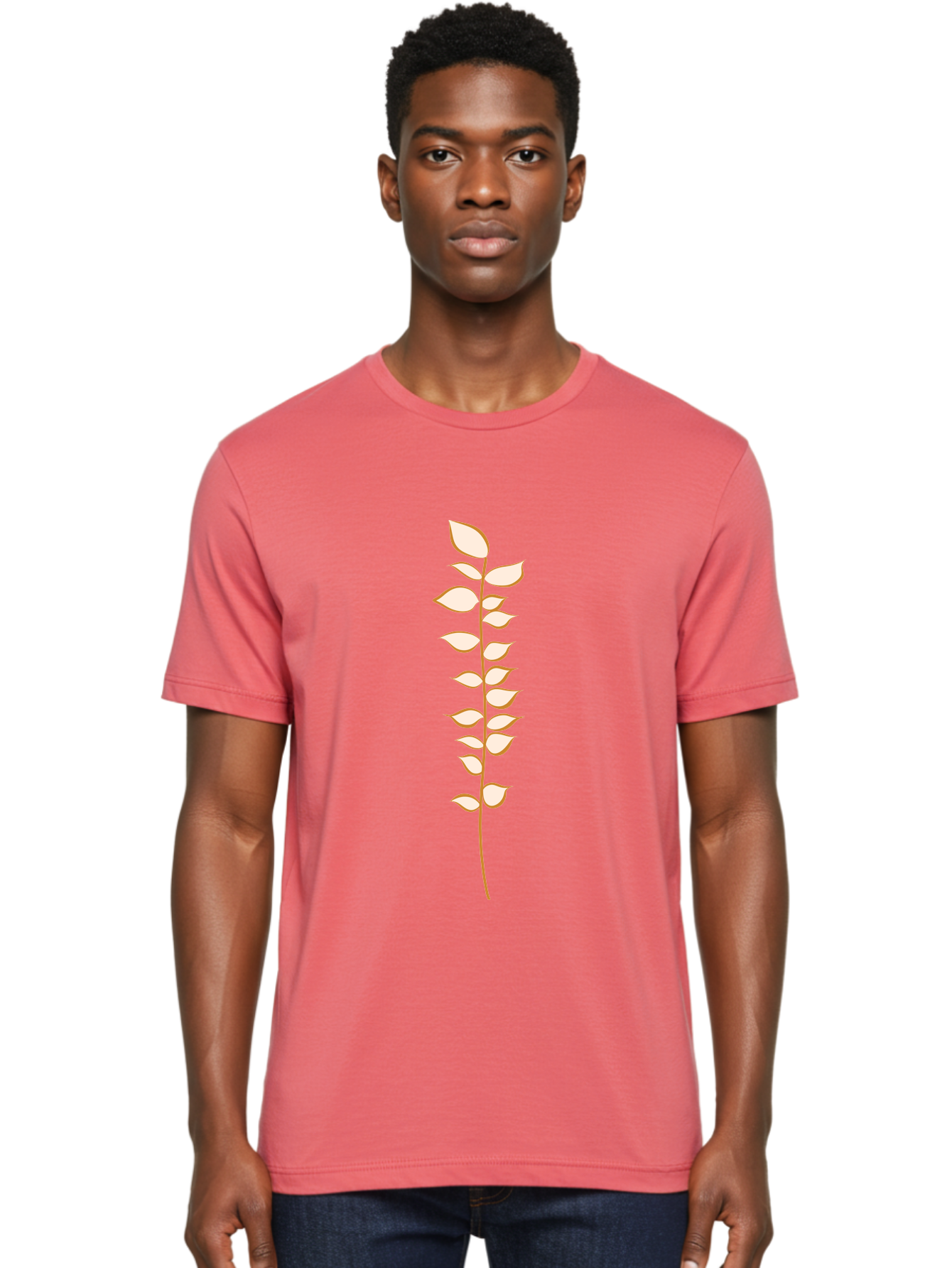 Stem-With-Leaves Men'S Graphic Tee, 100% Cotton, Comfortable Casual Summer Wear, Machine Washable, Stem With Leaves, Minimalist Design, Simple Graphics, Botanical Illustration, Leafy Stem, Digital Art, Modern Graphic Design Aae055