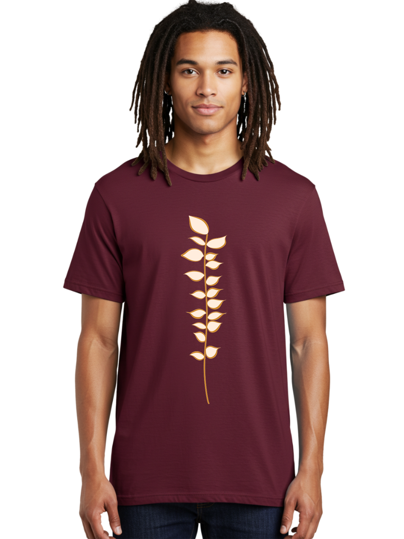Stem-With-Leaves Men'S Graphic Tee, 100% Cotton, Comfortable Casual Summer Wear, Machine Washable, Stem With Leaves, Minimalist Design, Simple Graphics, Botanical Illustration, Leafy Stem, Digital Art, Modern Graphic Design Aae055