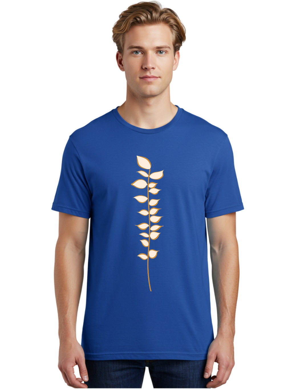Stem-With-Leaves Men'S Graphic Tee, 100% Cotton, Comfortable Casual Summer Wear, Machine Washable, Stem With Leaves, Minimalist Design, Simple Graphics, Botanical Illustration, Leafy Stem, Digital Art, Modern Graphic Design Aae055
