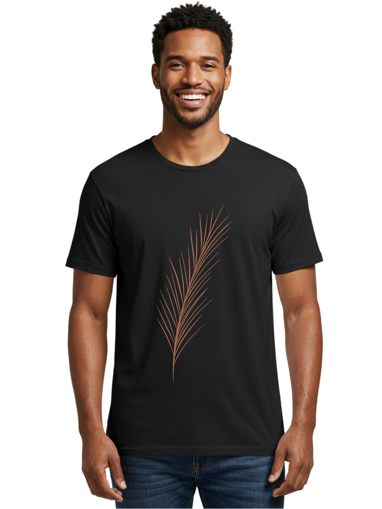 Stylized-Feather Men'S Graphic Tee, 100% Cotton, Comfortable Casual Summer Wear, Machine Washable, Red Twig, Thin Branches, Minimalist Design, Simple Shapes, Abstract Art, Digital Illustration, Modern Graphics Aae056