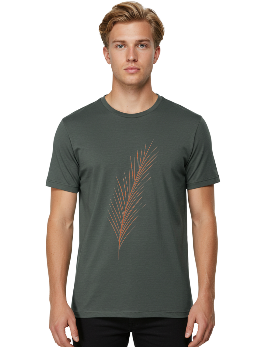 Stylized-Feather Men'S Graphic Tee, 100% Cotton, Comfortable Casual Summer Wear, Machine Washable, Red Twig, Thin Branches, Minimalist Design, Simple Shapes, Abstract Art, Digital Illustration, Modern Graphics Aae056