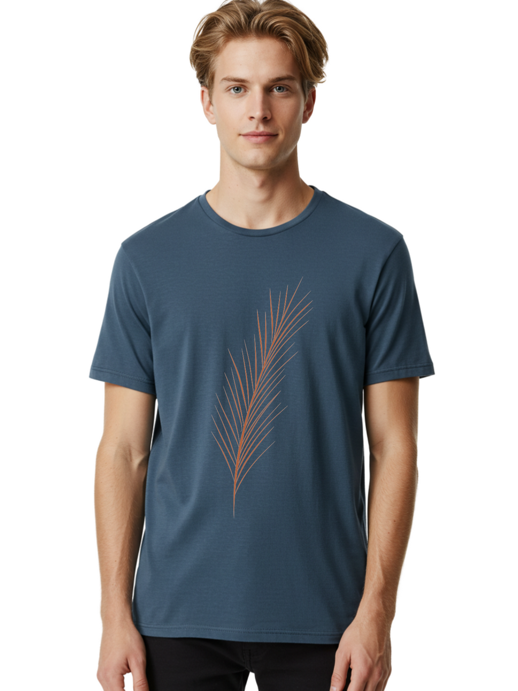 Stylized-Feather Men'S Graphic Tee, 100% Cotton, Comfortable Casual Summer Wear, Machine Washable, Red Twig, Thin Branches, Minimalist Design, Simple Shapes, Abstract Art, Digital Illustration, Modern Graphics Aae056