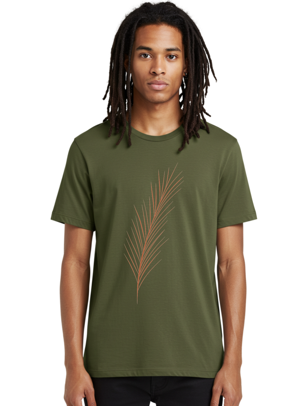 Stylized-Feather Men'S Graphic Tee, 100% Cotton, Comfortable Casual Summer Wear, Machine Washable, Red Twig, Thin Branches, Minimalist Design, Simple Shapes, Abstract Art, Digital Illustration, Modern Graphics Aae056