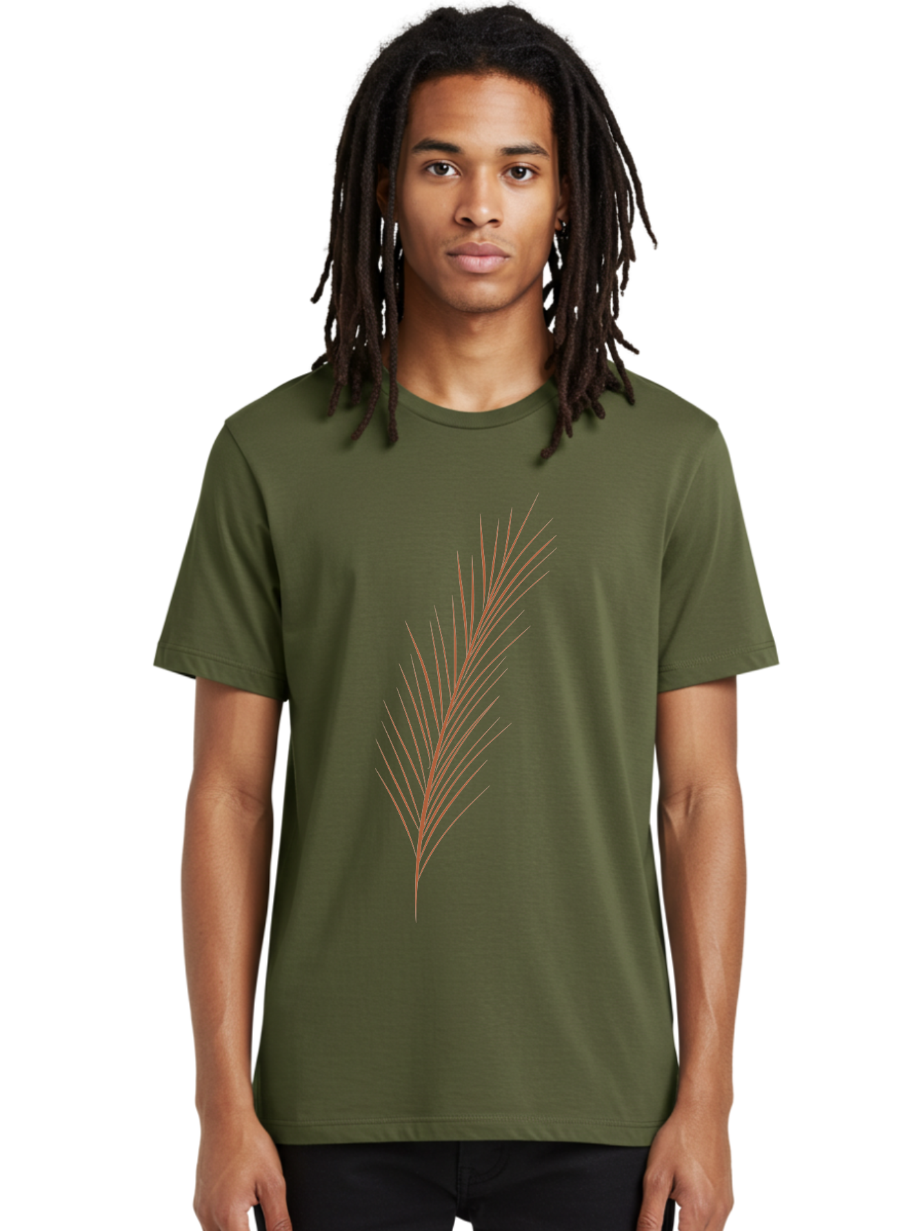Stylized-Feather Men'S Graphic Tee, 100% Cotton, Comfortable Casual Summer Wear, Machine Washable, Red Twig, Thin Branches, Minimalist Design, Simple Shapes, Abstract Art, Digital Illustration, Modern Graphics Aae056