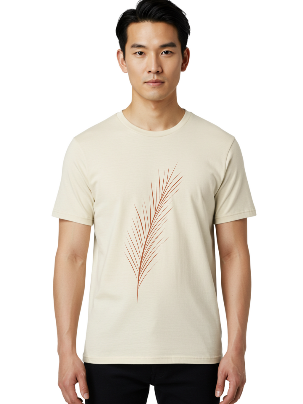 Stylized-Feather Men'S Graphic Tee, 100% Cotton, Comfortable Casual Summer Wear, Machine Washable, Red Twig, Thin Branches, Minimalist Design, Simple Shapes, Abstract Art, Digital Illustration, Modern Graphics Aae056