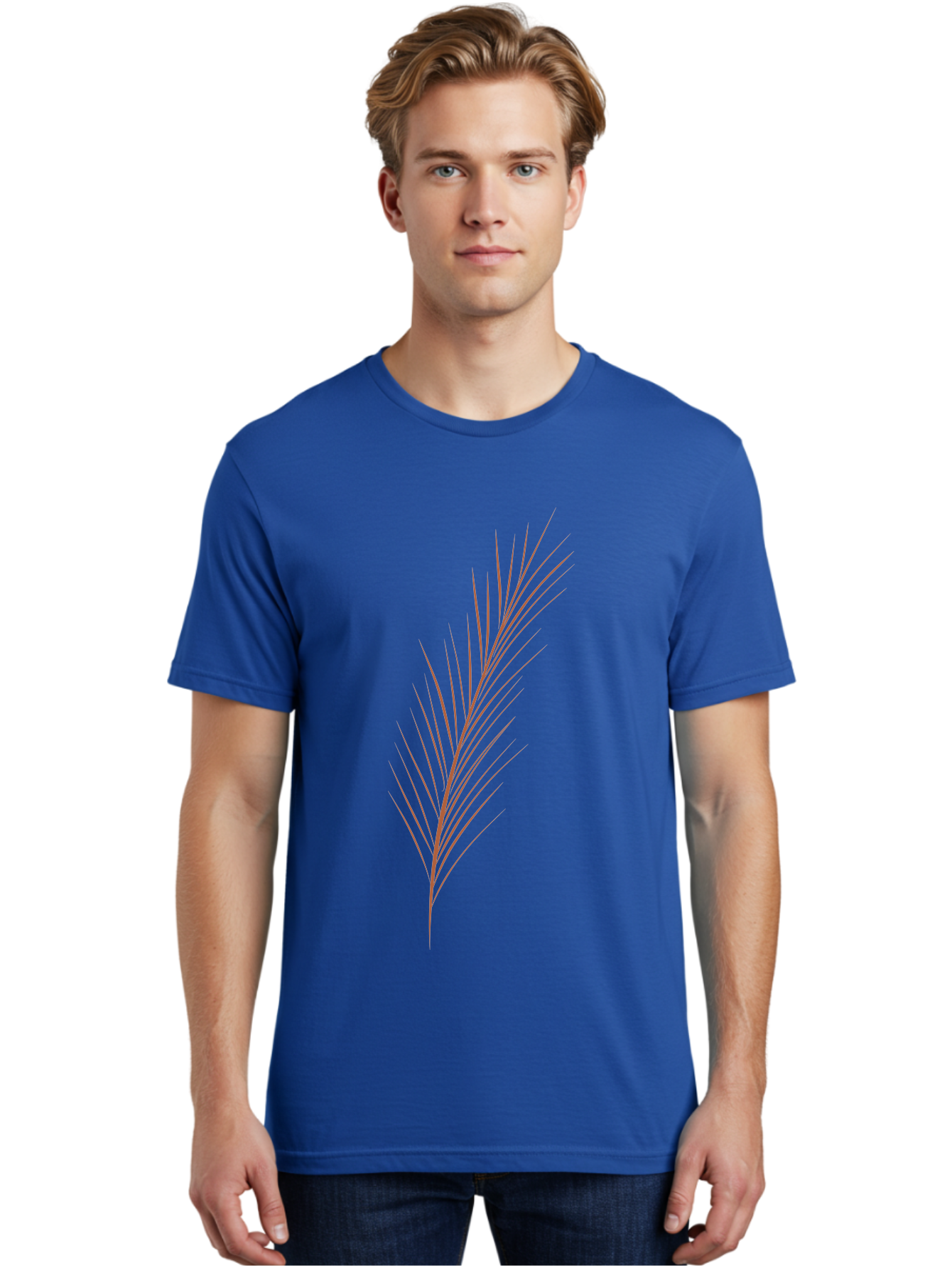 Stylized-Feather Men'S Graphic Tee, 100% Cotton, Comfortable Casual Summer Wear, Machine Washable, Red Twig, Thin Branches, Minimalist Design, Simple Shapes, Abstract Art, Digital Illustration, Modern Graphics Aae056
