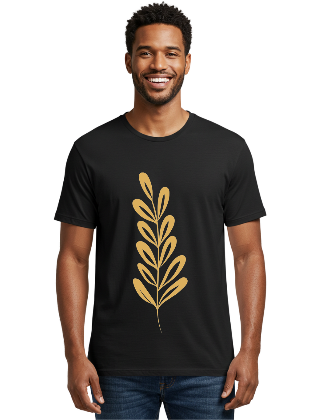 Tan-Branch Men'S Graphic Tee, 100% Cotton, Comfortable Casual Summer Wear, Machine Washable, Tan Leaf, Minimalist Design, Simple Graphics, Leaf Illustration, Foliage, Nature-Inspired, Botanical Art, Graphic Element, Abstract Leaf Aae057