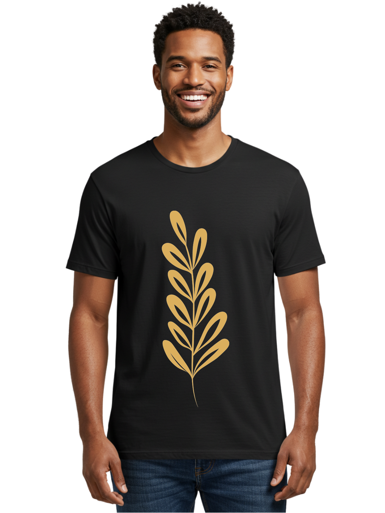 Tan-Branch Men'S Graphic Tee, 100% Cotton, Comfortable Casual Summer Wear, Machine Washable, Tan Leaf, Minimalist Design, Simple Graphics, Leaf Illustration, Foliage, Nature-Inspired, Botanical Art, Graphic Element, Abstract Leaf Aae057