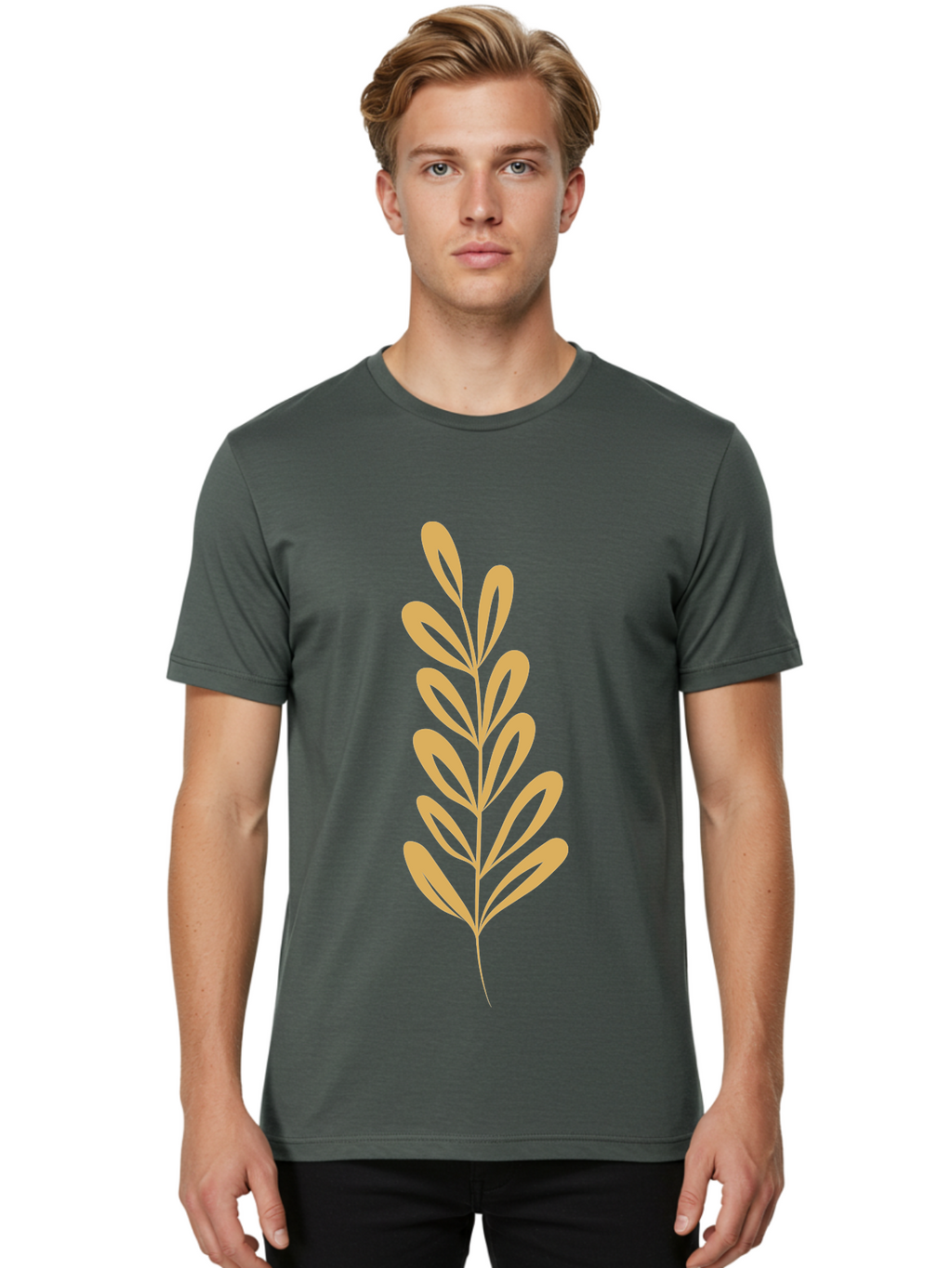 Tan-Branch Men'S Graphic Tee, 100% Cotton, Comfortable Casual Summer Wear, Machine Washable, Tan Leaf, Minimalist Design, Simple Graphics, Leaf Illustration, Foliage, Nature-Inspired, Botanical Art, Graphic Element, Abstract Leaf Aae057
