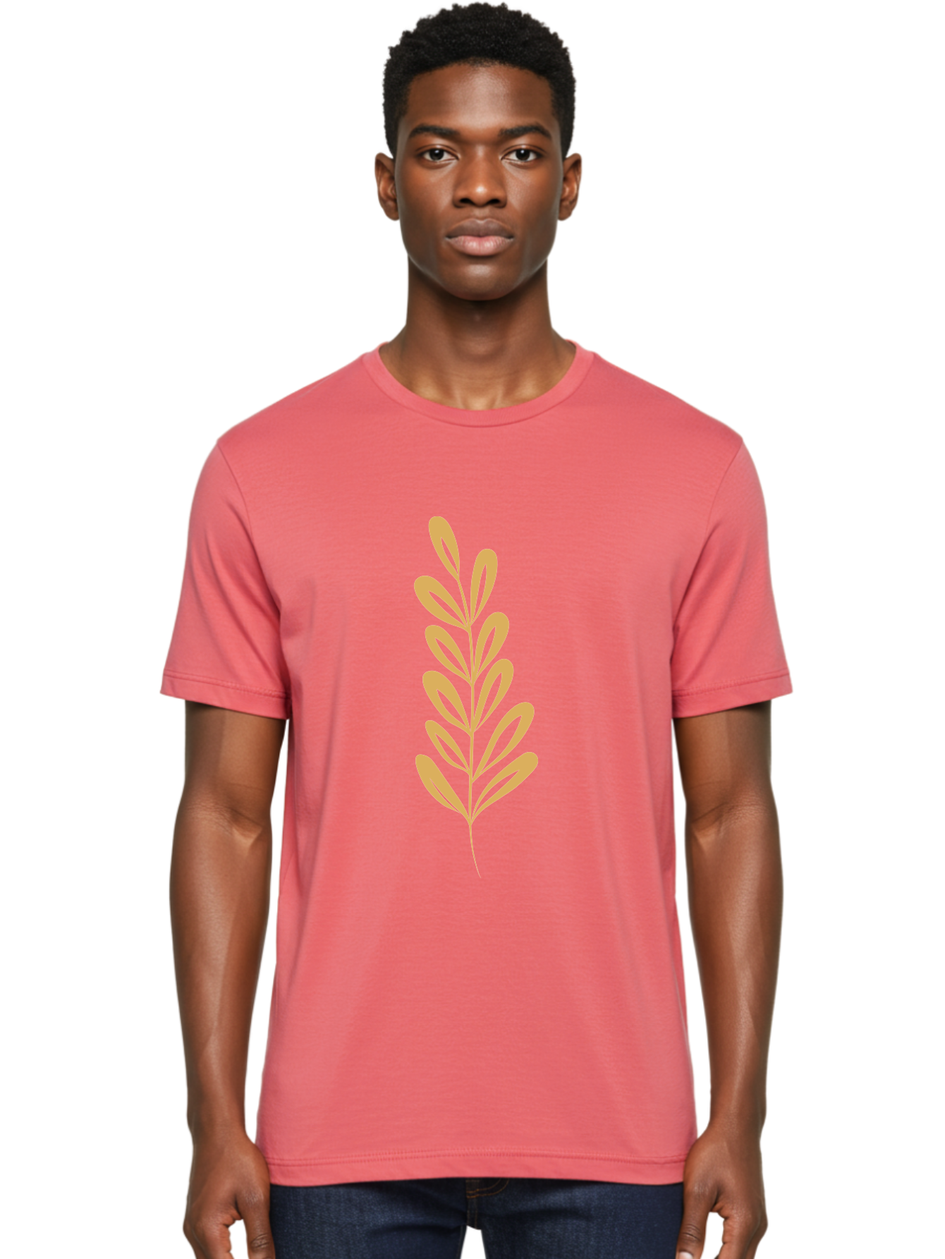 Tan-Branch Men'S Graphic Tee, 100% Cotton, Comfortable Casual Summer Wear, Machine Washable, Tan Leaf, Minimalist Design, Simple Graphics, Leaf Illustration, Foliage, Nature-Inspired, Botanical Art, Graphic Element, Abstract Leaf Aae057