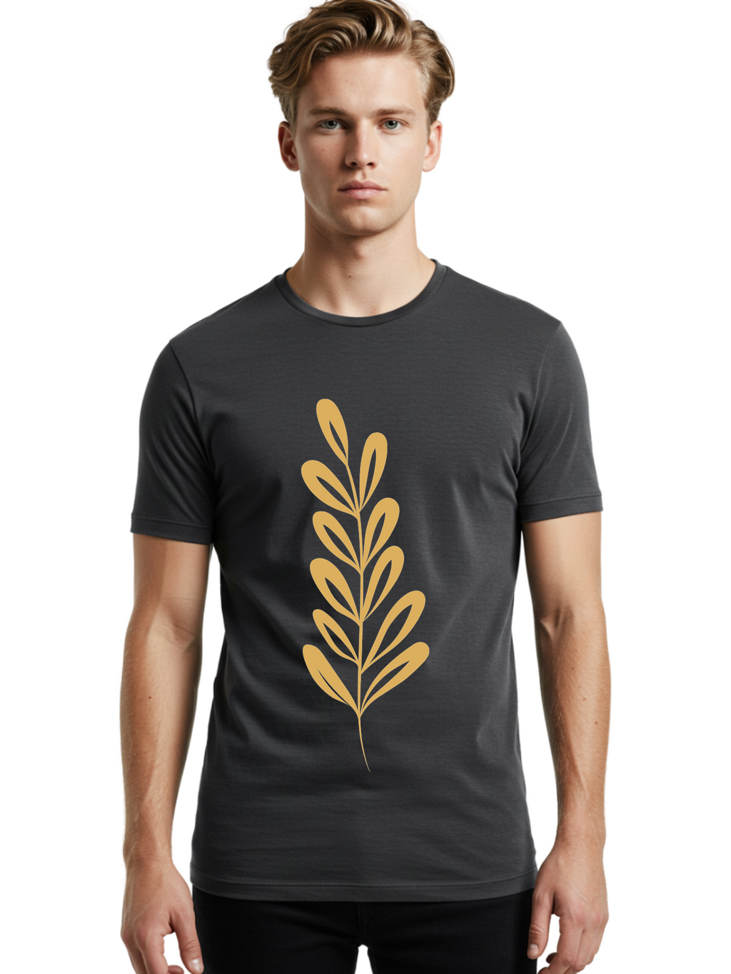 Tan-Branch Men'S Graphic Tee, 100% Cotton, Comfortable Casual Summer Wear, Machine Washable, Tan Leaf, Minimalist Design, Simple Graphics, Leaf Illustration, Foliage, Nature-Inspired, Botanical Art, Graphic Element, Abstract Leaf Aae057