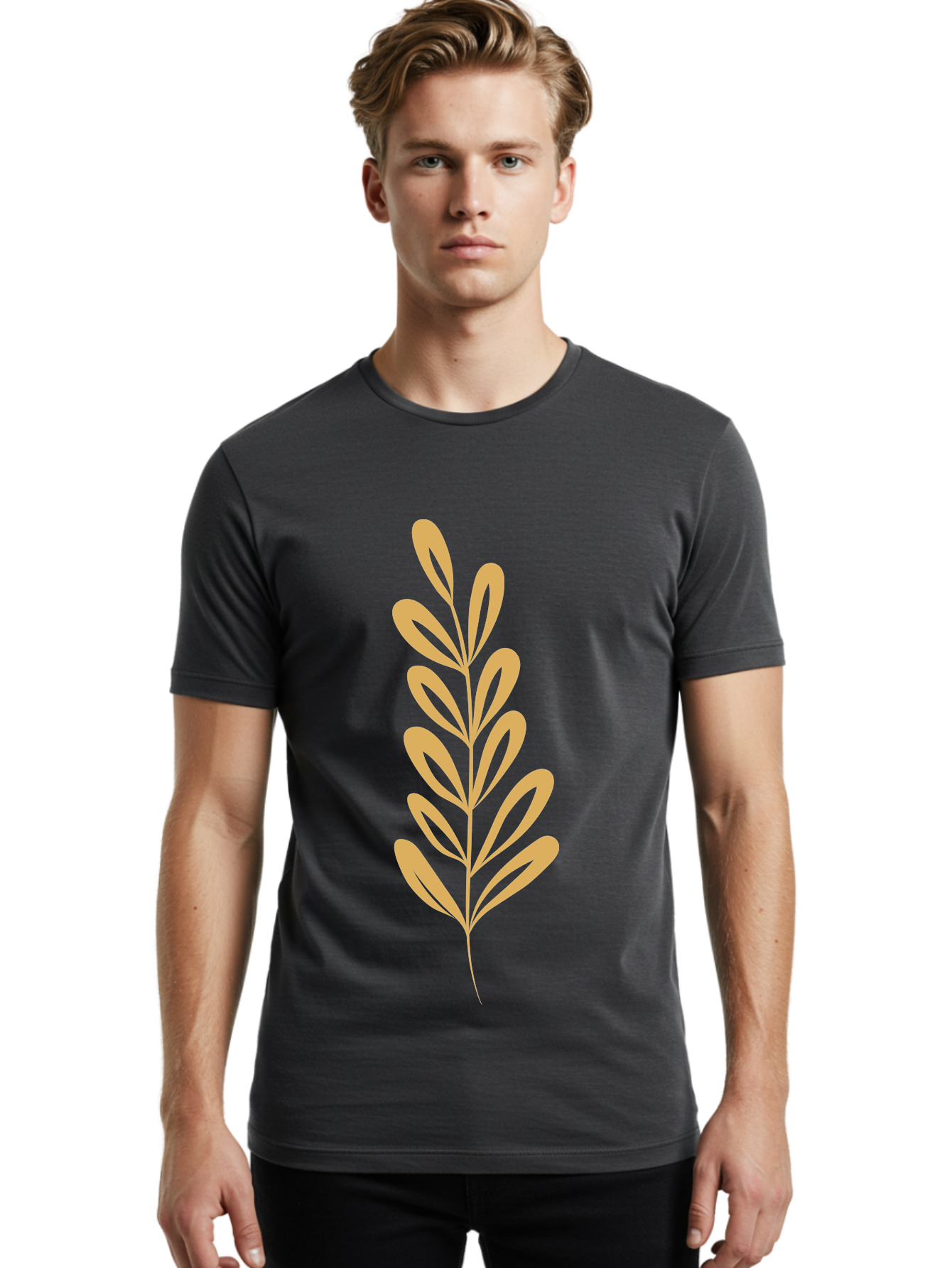 Tan-Branch Men'S Graphic Tee, 100% Cotton, Comfortable Casual Summer Wear, Machine Washable, Tan Leaf, Minimalist Design, Simple Graphics, Leaf Illustration, Foliage, Nature-Inspired, Botanical Art, Graphic Element, Abstract Leaf Aae057