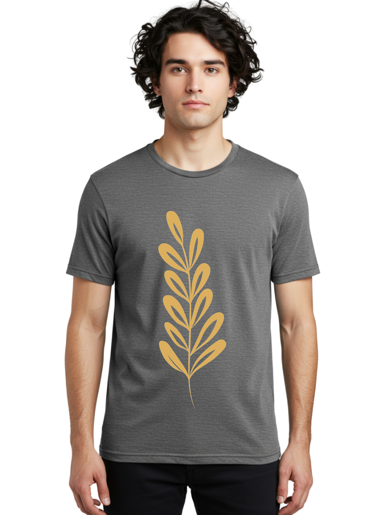 Tan-Branch Men'S Graphic Tee, 100% Cotton, Comfortable Casual Summer Wear, Machine Washable, Tan Leaf, Minimalist Design, Simple Graphics, Leaf Illustration, Foliage, Nature-Inspired, Botanical Art, Graphic Element, Abstract Leaf Aae057