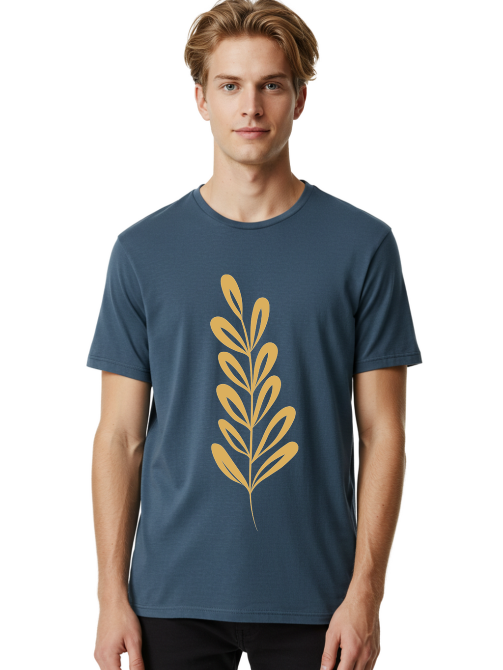 Tan-Branch Men'S Graphic Tee, 100% Cotton, Comfortable Casual Summer Wear, Machine Washable, Tan Leaf, Minimalist Design, Simple Graphics, Leaf Illustration, Foliage, Nature-Inspired, Botanical Art, Graphic Element, Abstract Leaf Aae057