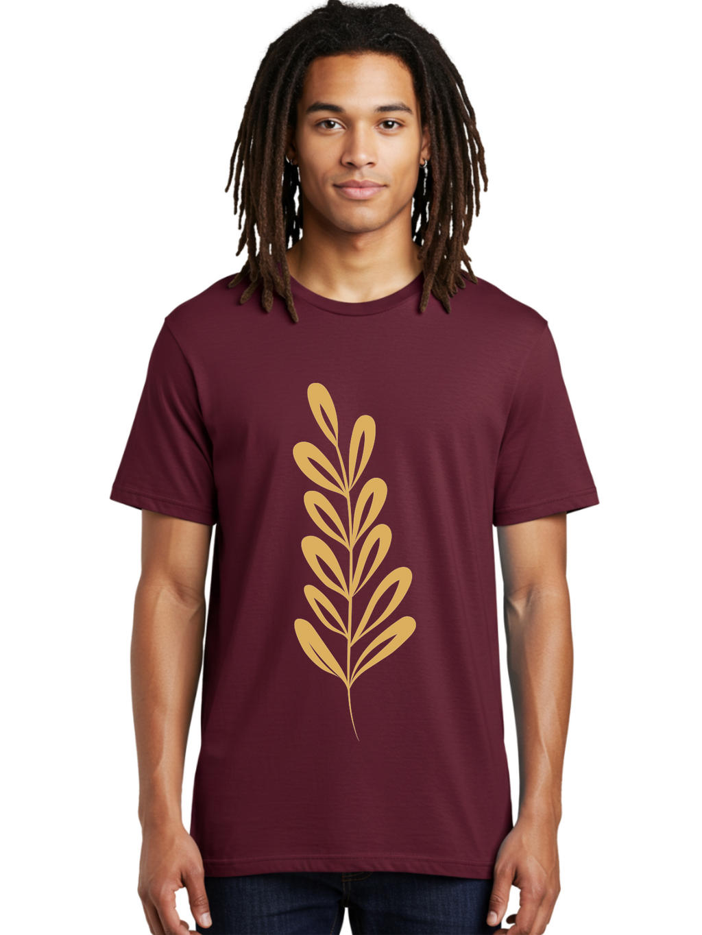 Tan-Branch Men'S Graphic Tee, 100% Cotton, Comfortable Casual Summer Wear, Machine Washable, Tan Leaf, Minimalist Design, Simple Graphics, Leaf Illustration, Foliage, Nature-Inspired, Botanical Art, Graphic Element, Abstract Leaf Aae057