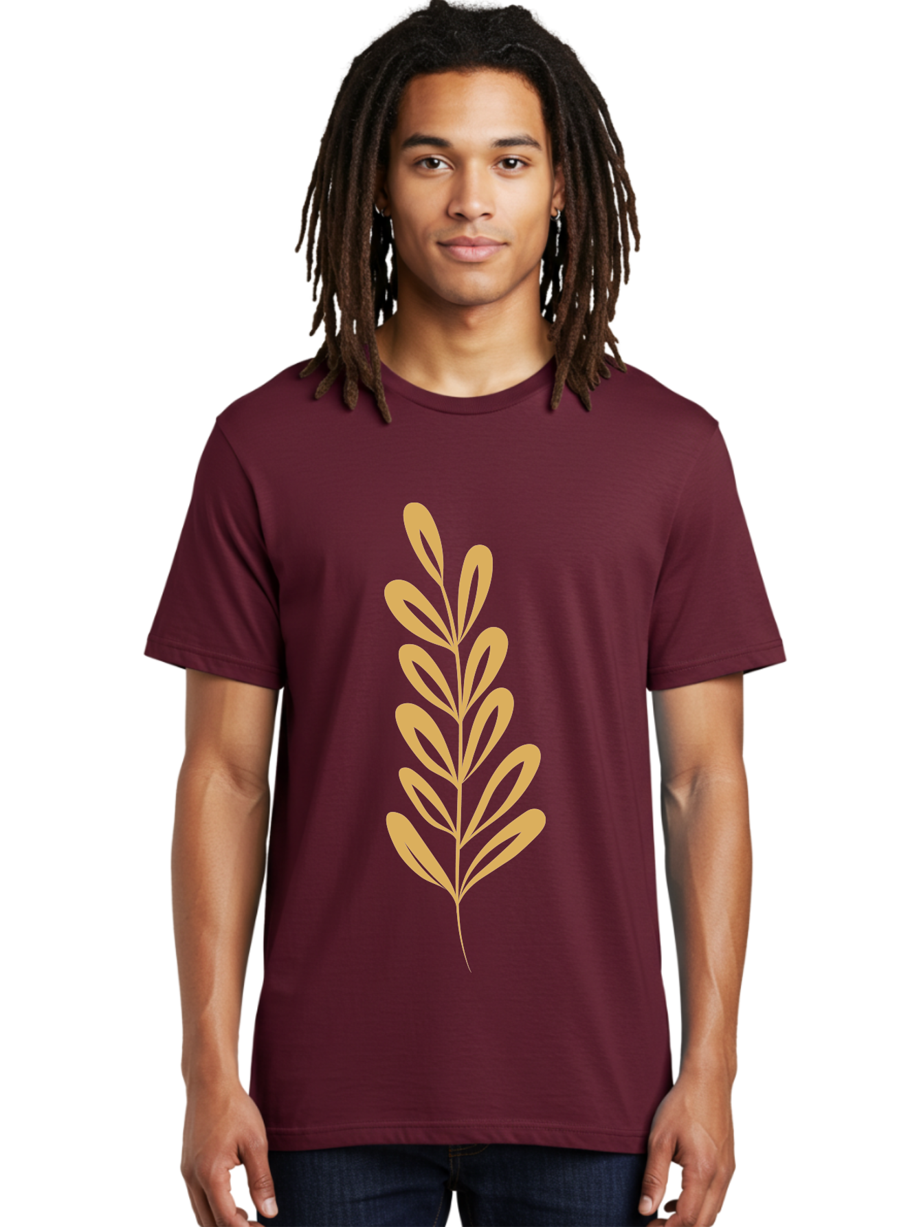 Tan-Branch Men'S Graphic Tee, 100% Cotton, Comfortable Casual Summer Wear, Machine Washable, Tan Leaf, Minimalist Design, Simple Graphics, Leaf Illustration, Foliage, Nature-Inspired, Botanical Art, Graphic Element, Abstract Leaf Aae057