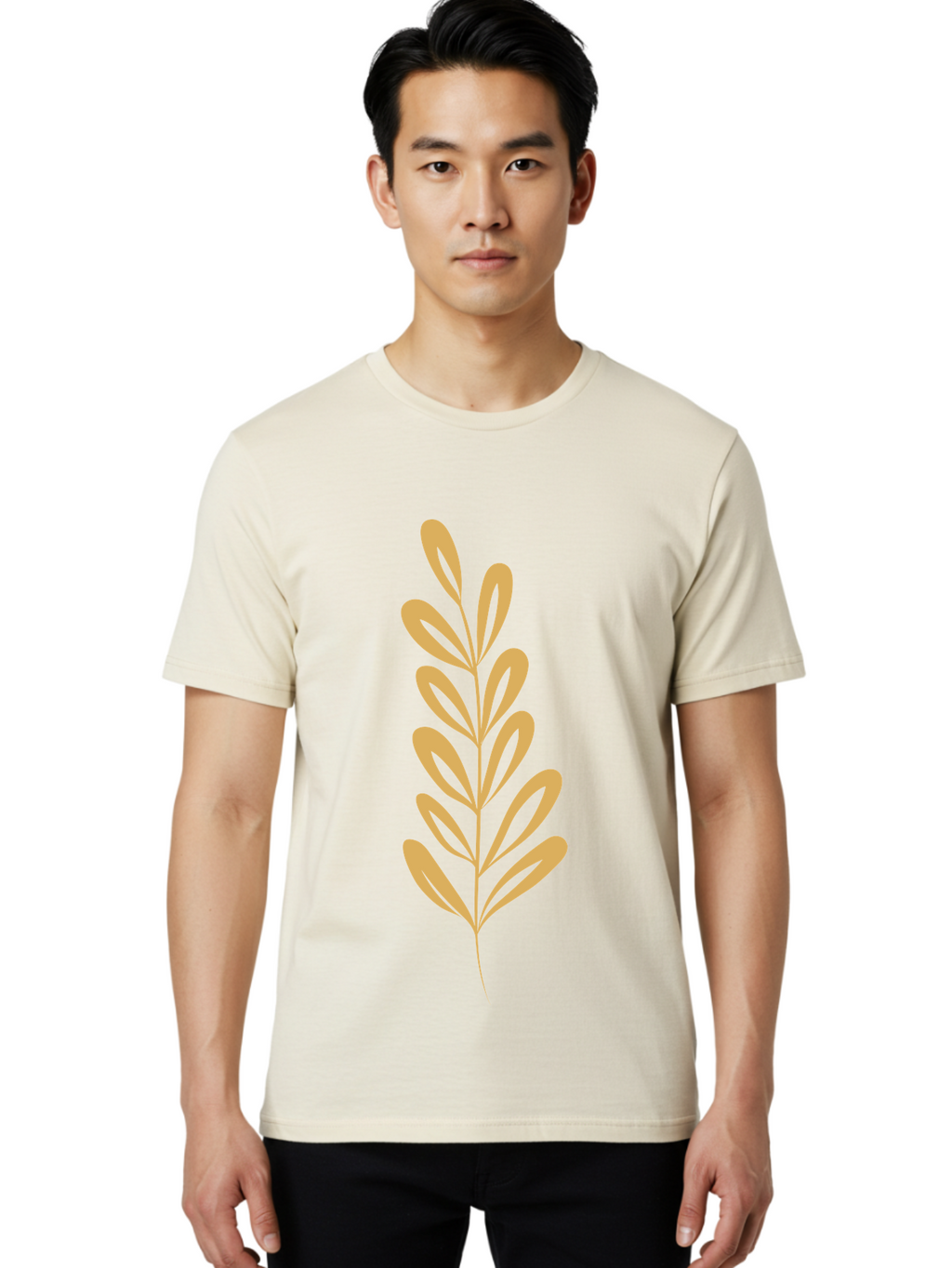 Tan-Branch Men'S Graphic Tee, 100% Cotton, Comfortable Casual Summer Wear, Machine Washable, Tan Leaf, Minimalist Design, Simple Graphics, Leaf Illustration, Foliage, Nature-Inspired, Botanical Art, Graphic Element, Abstract Leaf Aae057