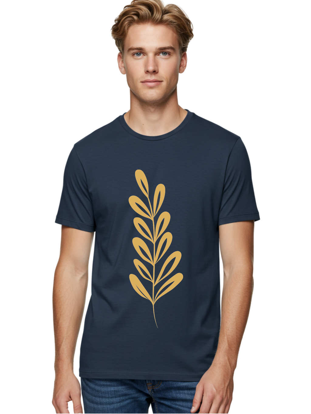 Tan-Branch Men'S Graphic Tee, 100% Cotton, Comfortable Casual Summer Wear, Machine Washable, Tan Leaf, Minimalist Design, Simple Graphics, Leaf Illustration, Foliage, Nature-Inspired, Botanical Art, Graphic Element, Abstract Leaf Aae057