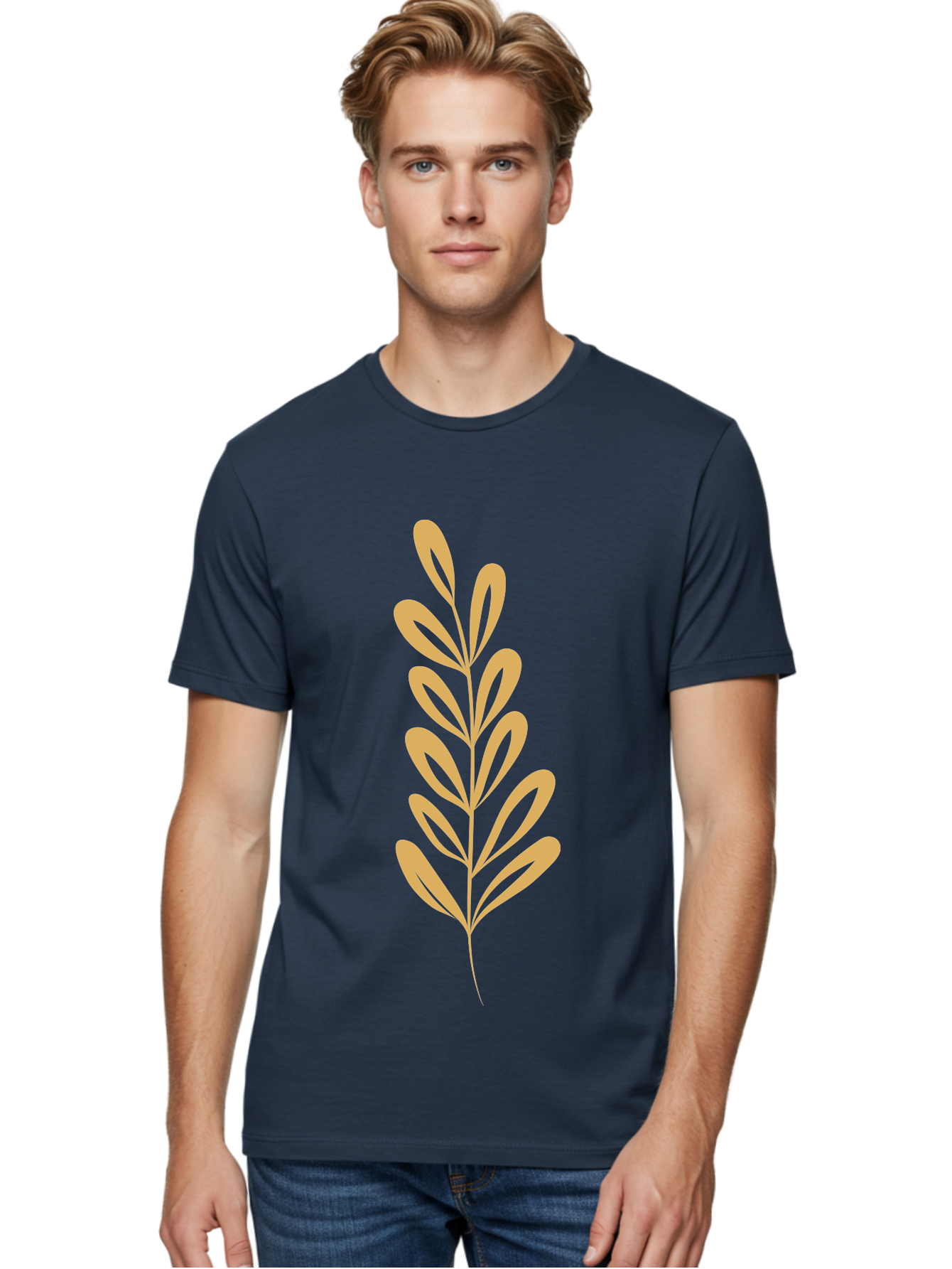 Tan-Branch Men'S Graphic Tee, 100% Cotton, Comfortable Casual Summer Wear, Machine Washable, Tan Leaf, Minimalist Design, Simple Graphics, Leaf Illustration, Foliage, Nature-Inspired, Botanical Art, Graphic Element, Abstract Leaf Aae057