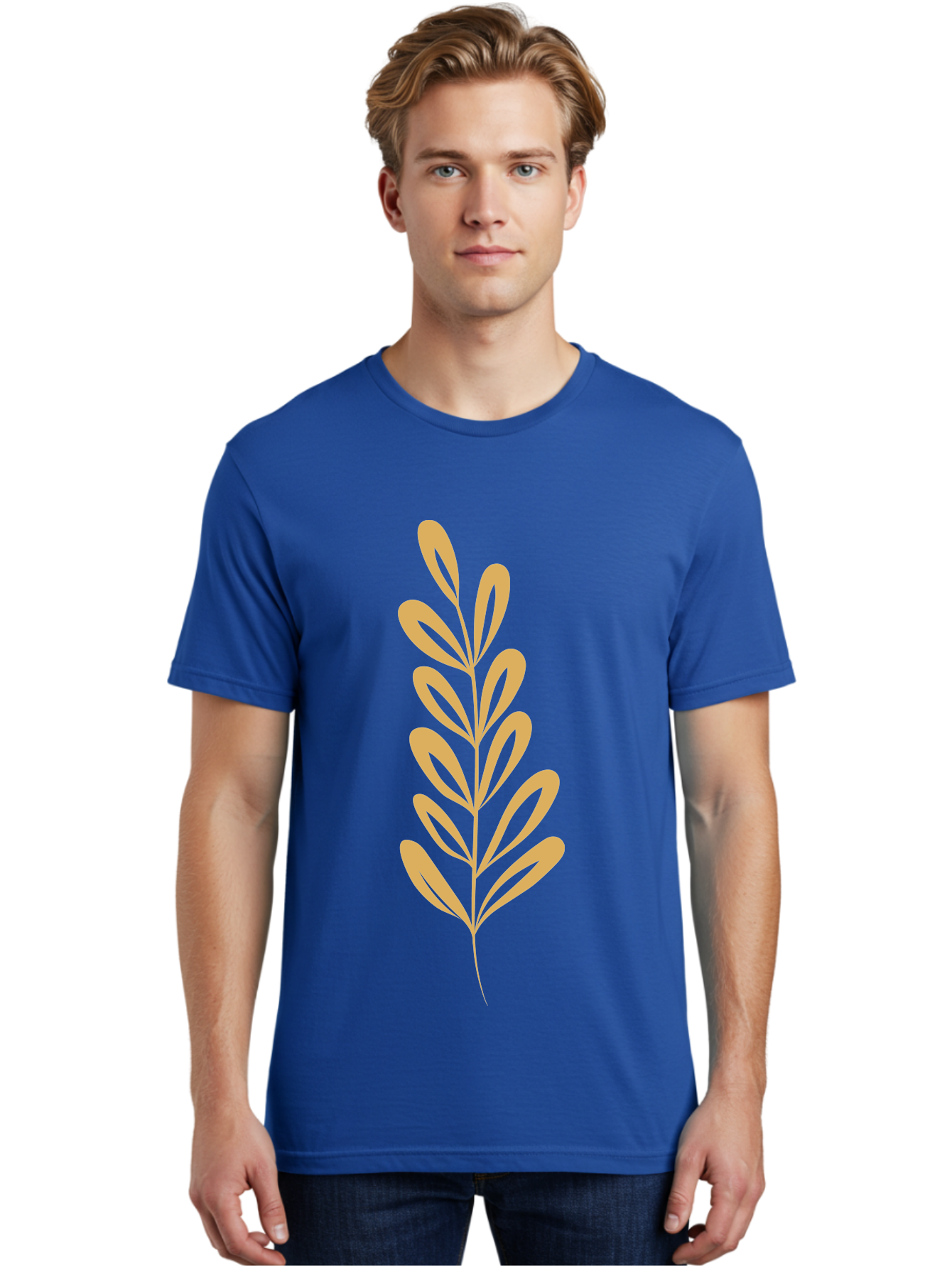Tan-Branch Men'S Graphic Tee, 100% Cotton, Comfortable Casual Summer Wear, Machine Washable, Tan Leaf, Minimalist Design, Simple Graphics, Leaf Illustration, Foliage, Nature-Inspired, Botanical Art, Graphic Element, Abstract Leaf Aae057