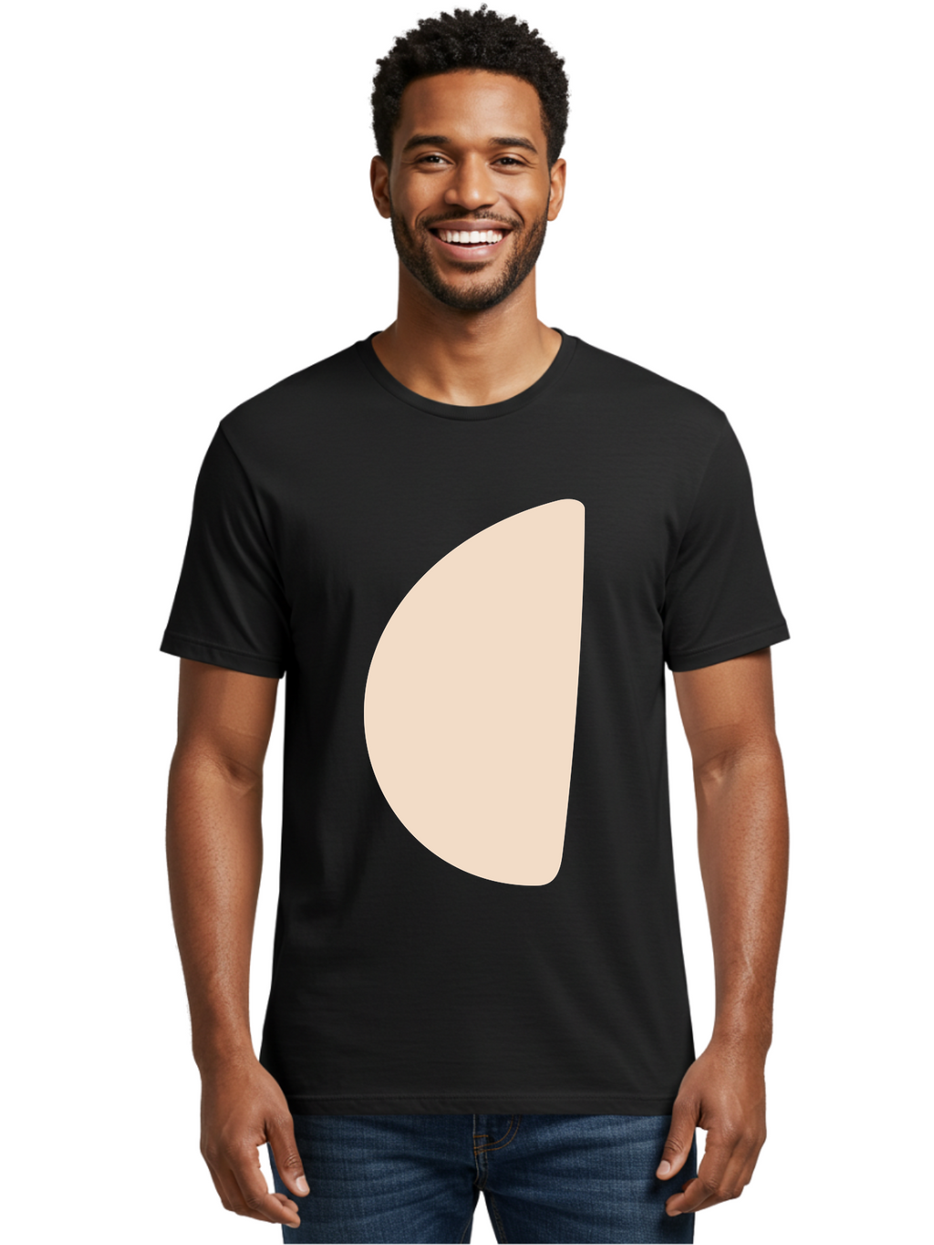 Tan-Semicircle Men'S Graphic Tee, 100% Cotton, Comfortable Casual Summer Wear, Machine Washable, Pale Pink Semicircle, Minimalist Design, Simple Shape, Abstract Art, Modern Graphic, Soft Colors, Geometric Form Aae058