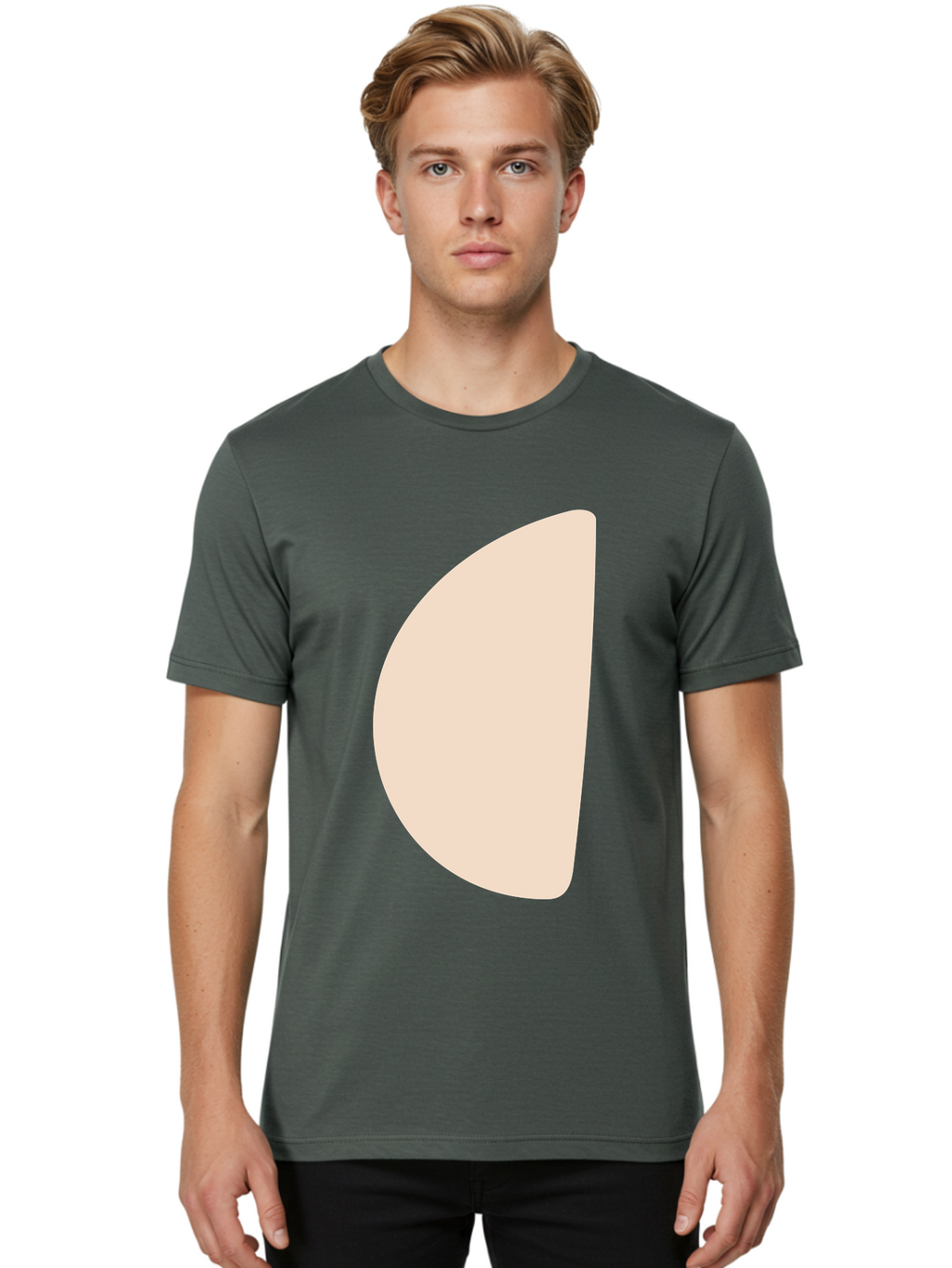 Tan-Semicircle Men'S Graphic Tee, 100% Cotton, Comfortable Casual Summer Wear, Machine Washable, Pale Pink Semicircle, Minimalist Design, Simple Shape, Abstract Art, Modern Graphic, Soft Colors, Geometric Form Aae058