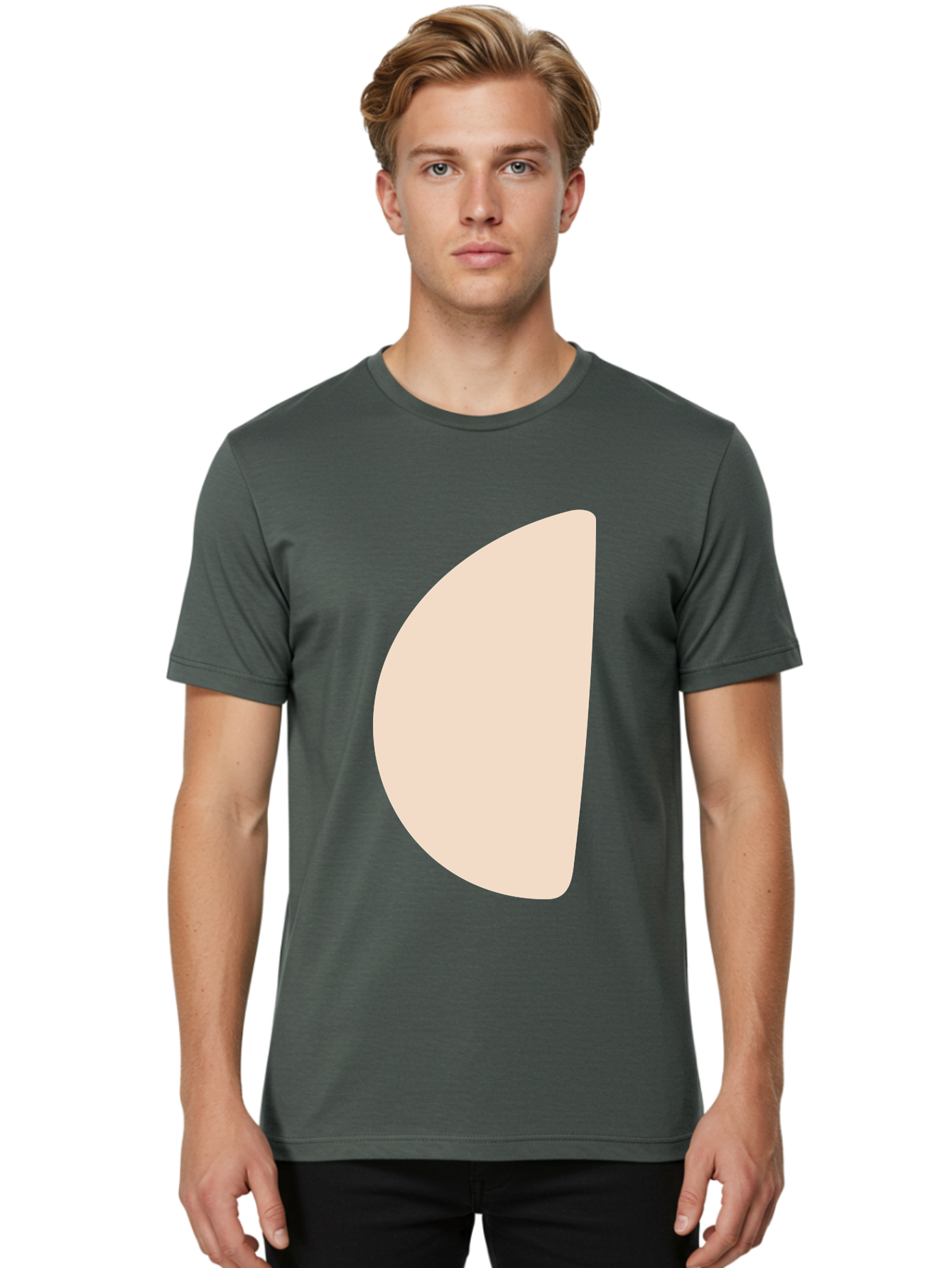 Tan-Semicircle Men'S Graphic Tee, 100% Cotton, Comfortable Casual Summer Wear, Machine Washable, Pale Pink Semicircle, Minimalist Design, Simple Shape, Abstract Art, Modern Graphic, Soft Colors, Geometric Form Aae058
