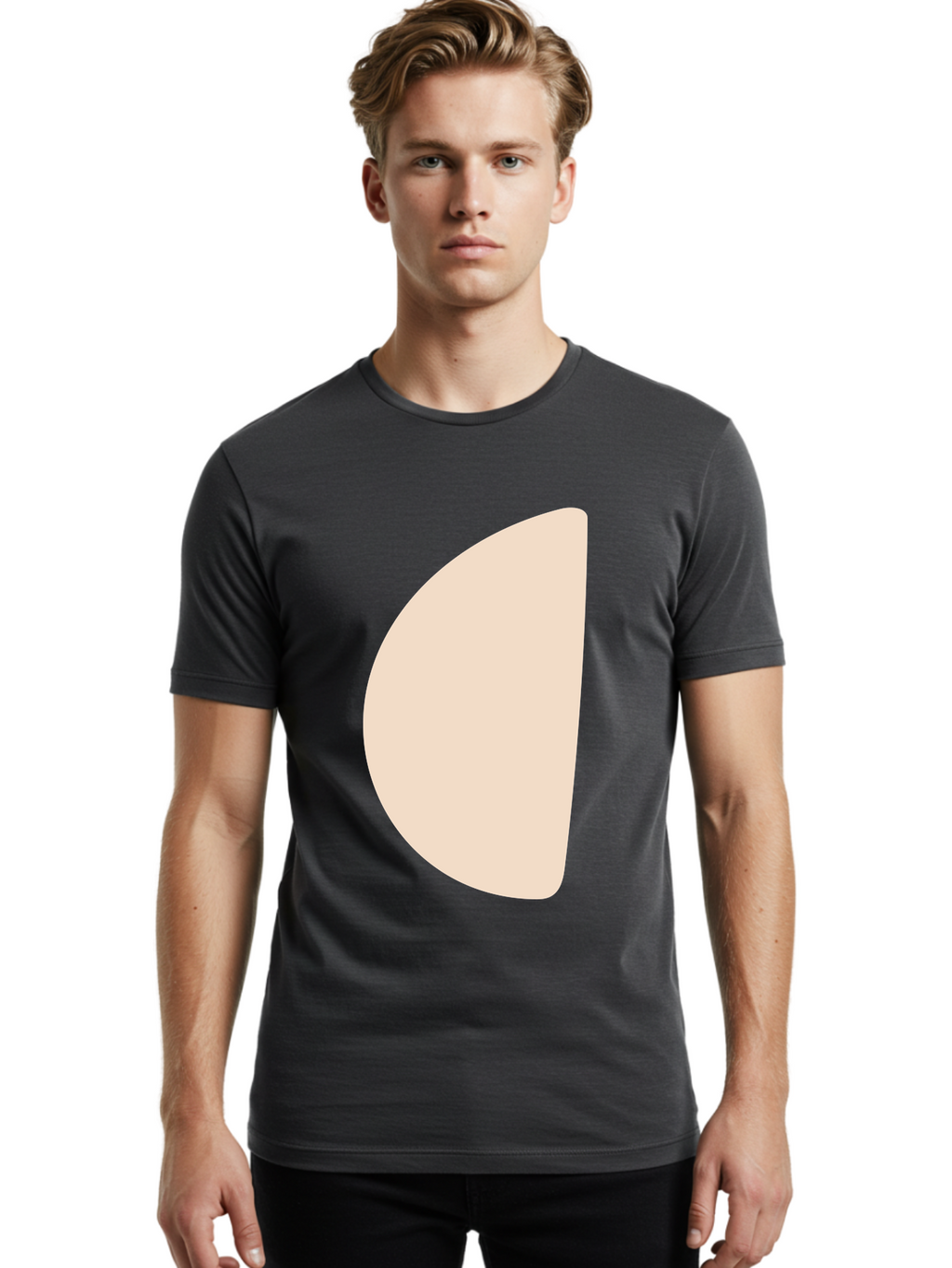 Tan-Semicircle Men'S Graphic Tee, 100% Cotton, Comfortable Casual Summer Wear, Machine Washable, Pale Pink Semicircle, Minimalist Design, Simple Shape, Abstract Art, Modern Graphic, Soft Colors, Geometric Form Aae058
