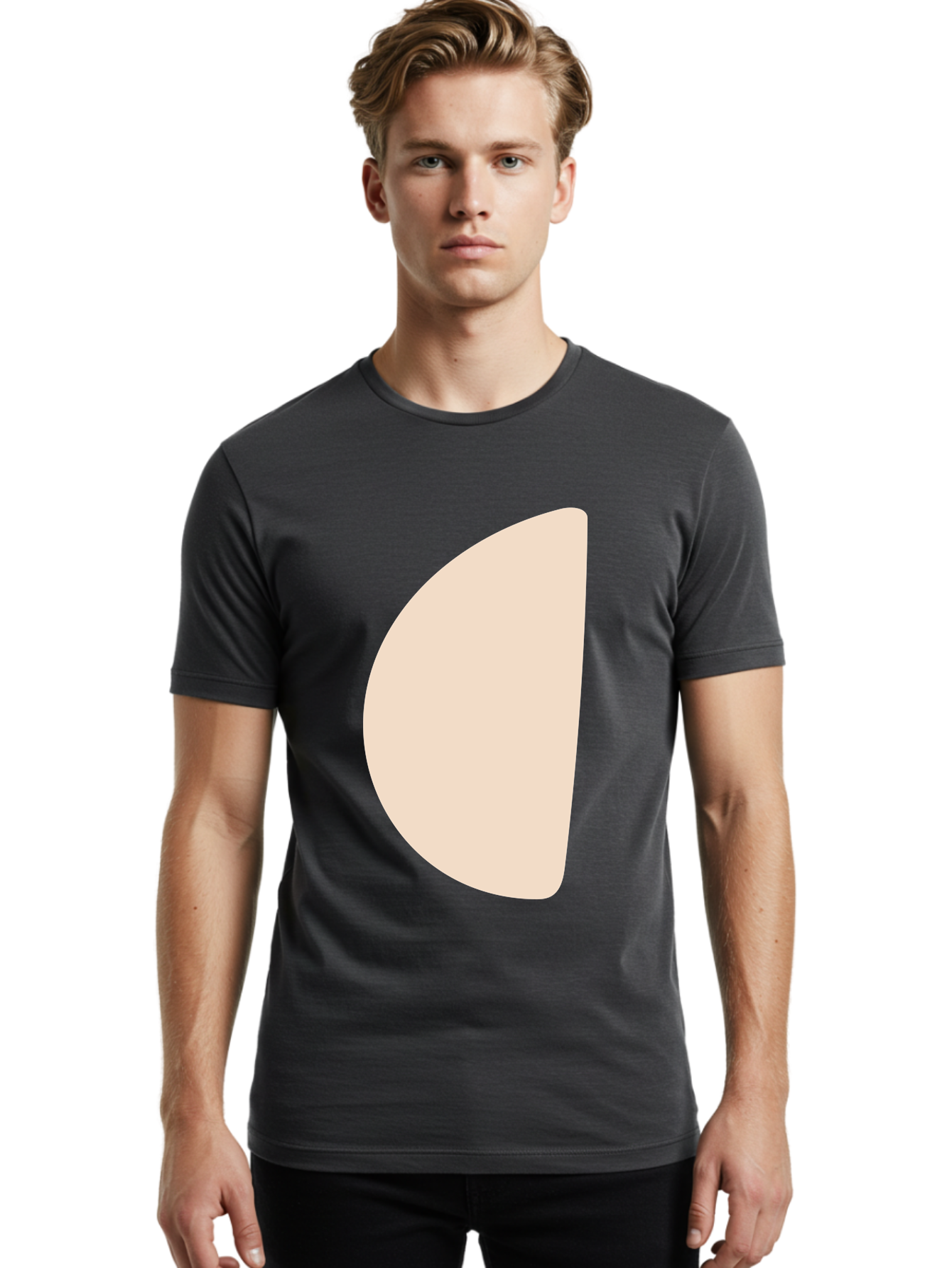Tan-Semicircle Men'S Graphic Tee, 100% Cotton, Comfortable Casual Summer Wear, Machine Washable, Pale Pink Semicircle, Minimalist Design, Simple Shape, Abstract Art, Modern Graphic, Soft Colors, Geometric Form Aae058