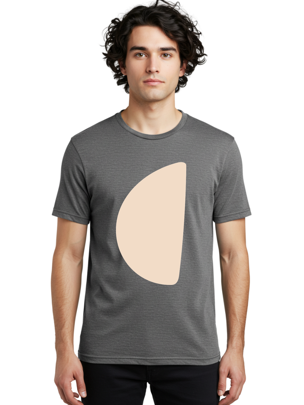 Tan-Semicircle Men'S Graphic Tee, 100% Cotton, Comfortable Casual Summer Wear, Machine Washable, Pale Pink Semicircle, Minimalist Design, Simple Shape, Abstract Art, Modern Graphic, Soft Colors, Geometric Form Aae058