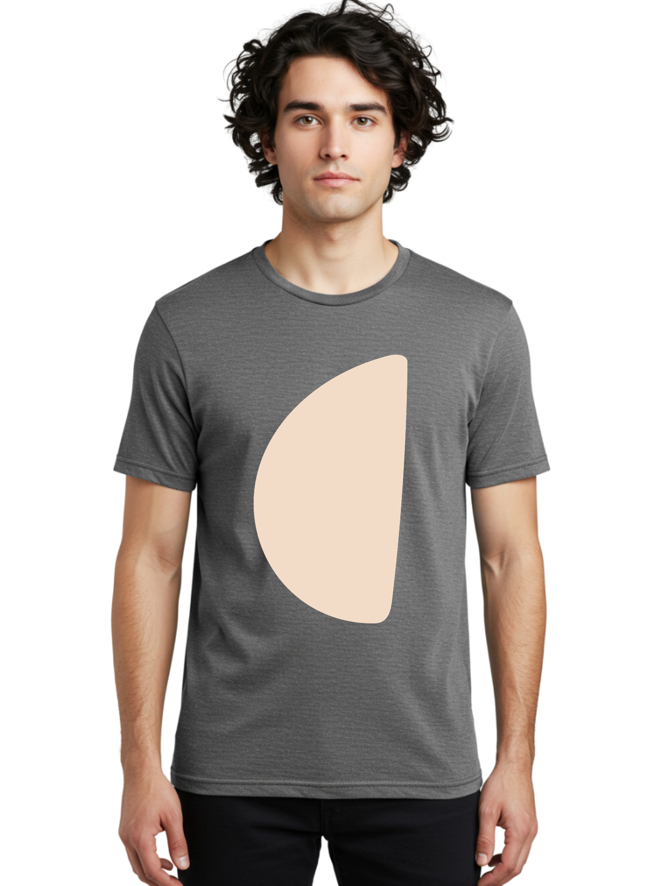 Tan-Semicircle Men'S Graphic Tee, 100% Cotton, Comfortable Casual Summer Wear, Machine Washable, Pale Pink Semicircle, Minimalist Design, Simple Shape, Abstract Art, Modern Graphic, Soft Colors, Geometric Form Aae058