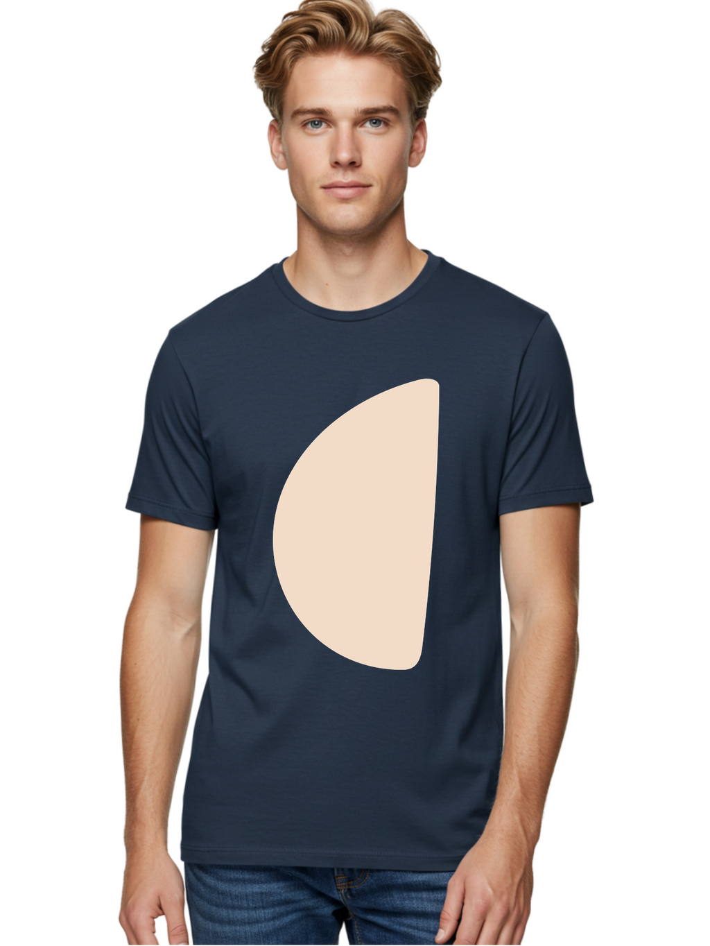 Tan-Semicircle Men'S Graphic Tee, 100% Cotton, Comfortable Casual Summer Wear, Machine Washable, Pale Pink Semicircle, Minimalist Design, Simple Shape, Abstract Art, Modern Graphic, Soft Colors, Geometric Form Aae058